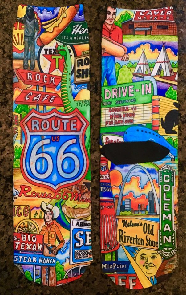 Route 66 crazy socks made with sublimation printing