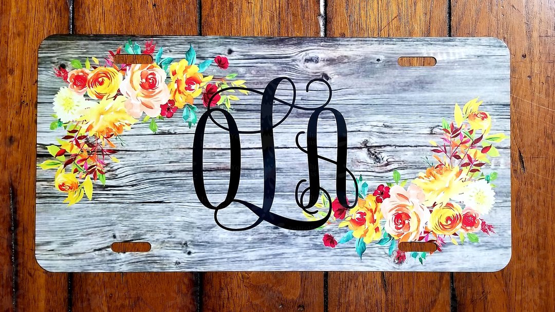 Spring Monogram License Plate made with sublimation printing