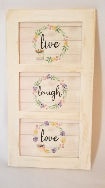 Live Laugh Love Spring wall hanging made with sublimation printing
