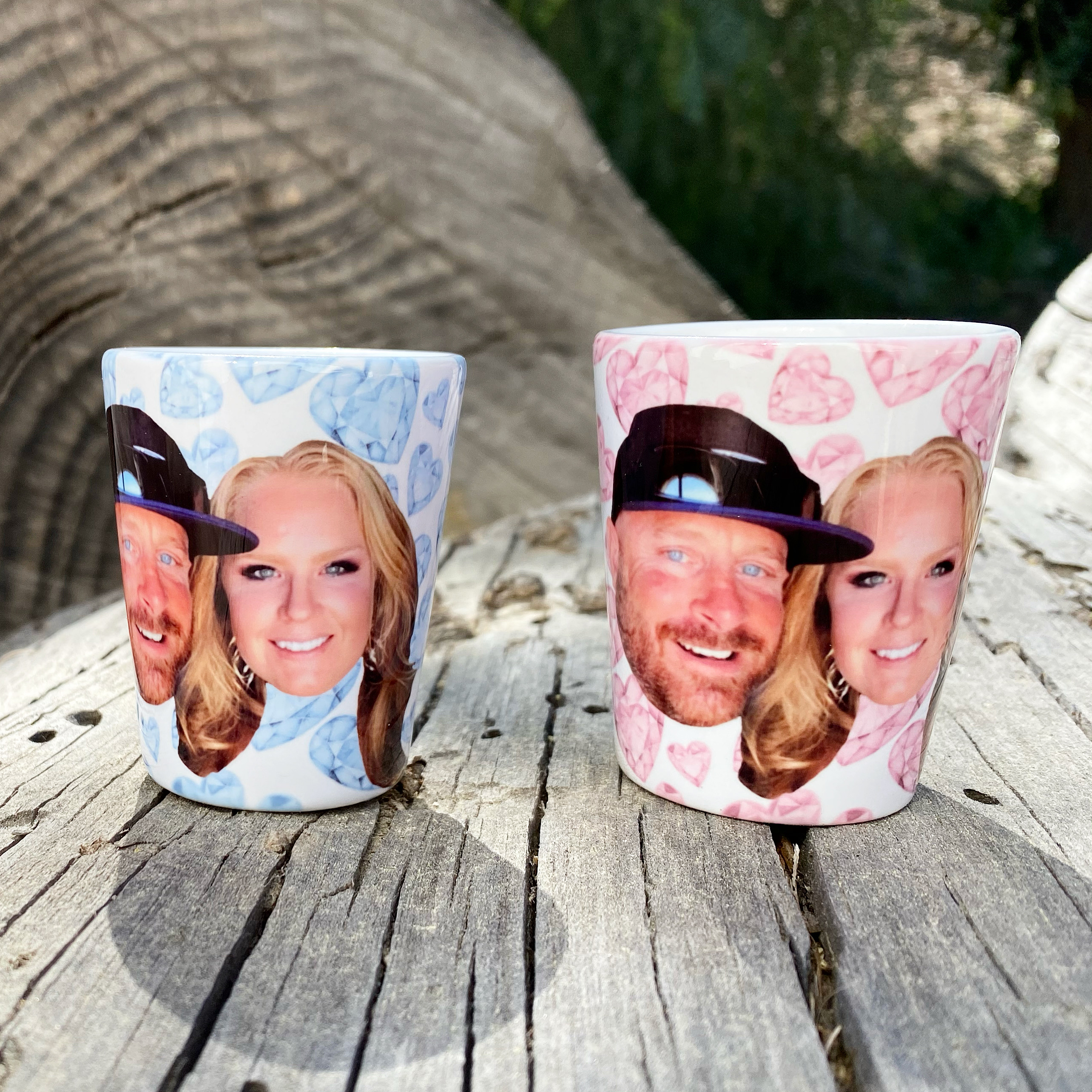 Mr and Mrs Shot Glasses made with sublimation printing