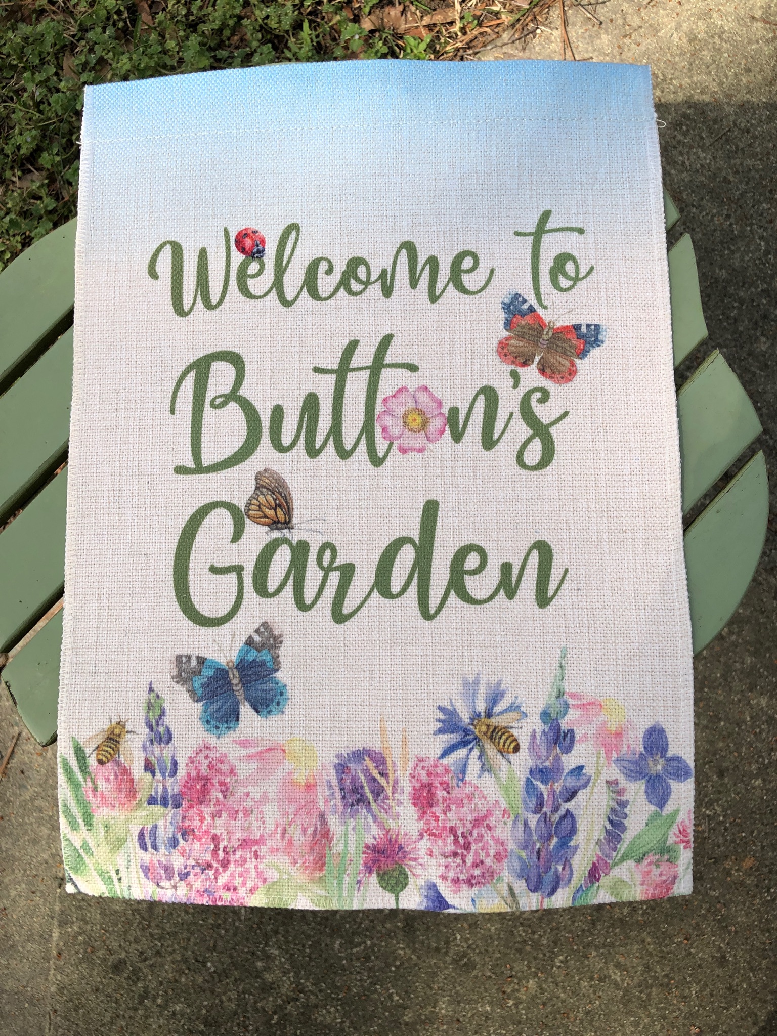 Button Garden Flag made with sublimation printing