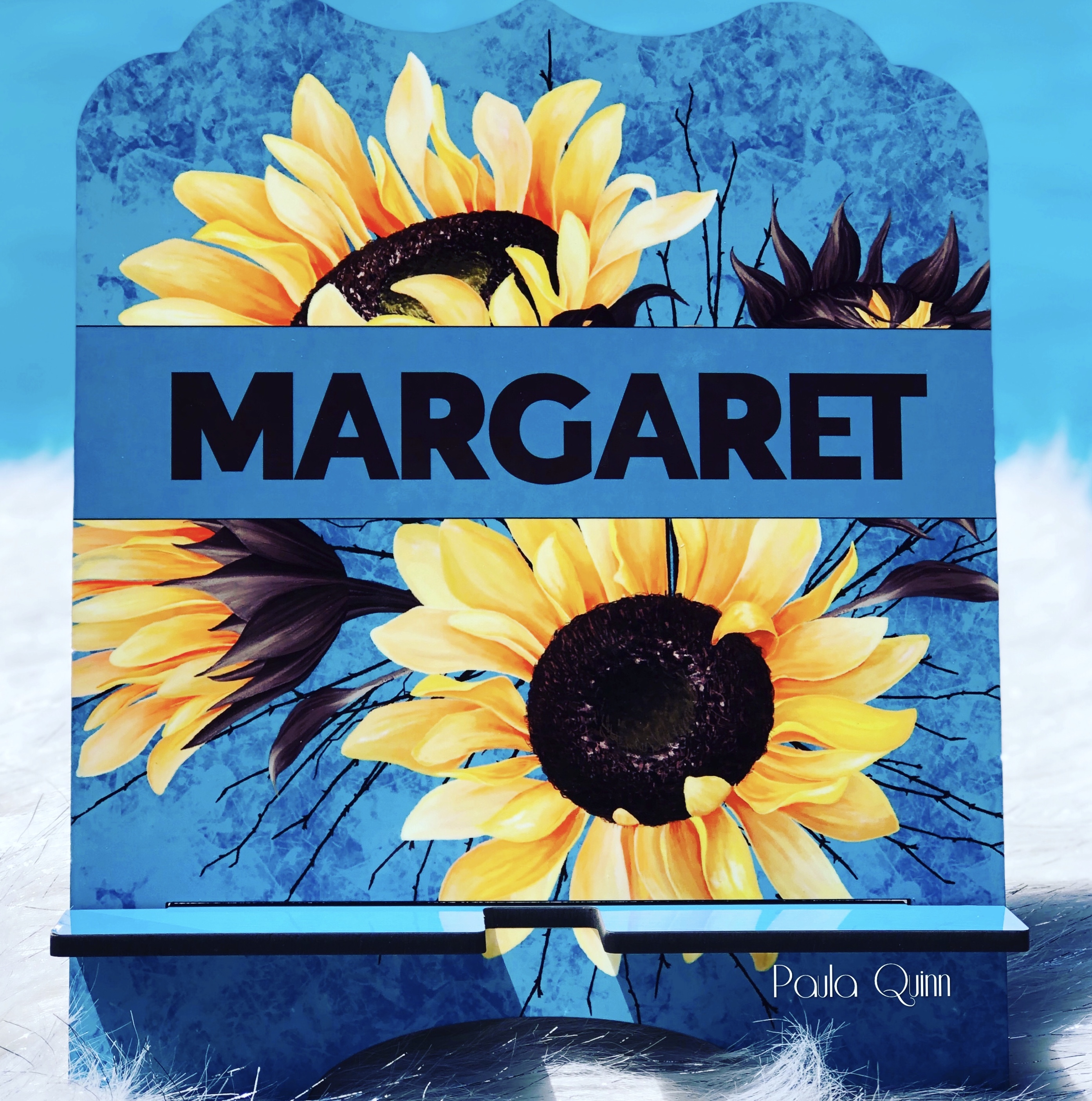Sunflower image stand made with sublimation printing