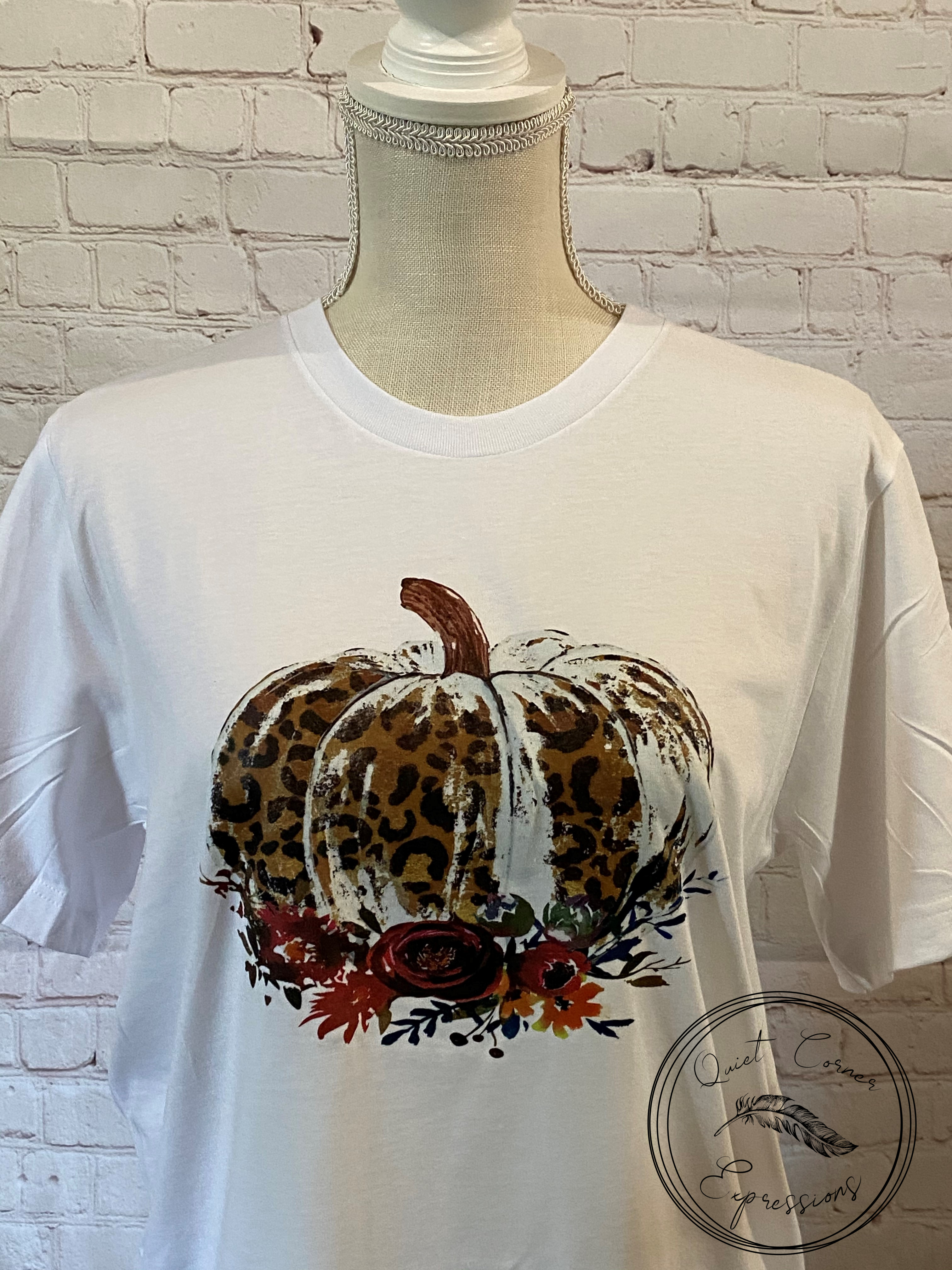 Distressed Leopard Pumpkin Tee made with sublimation printing