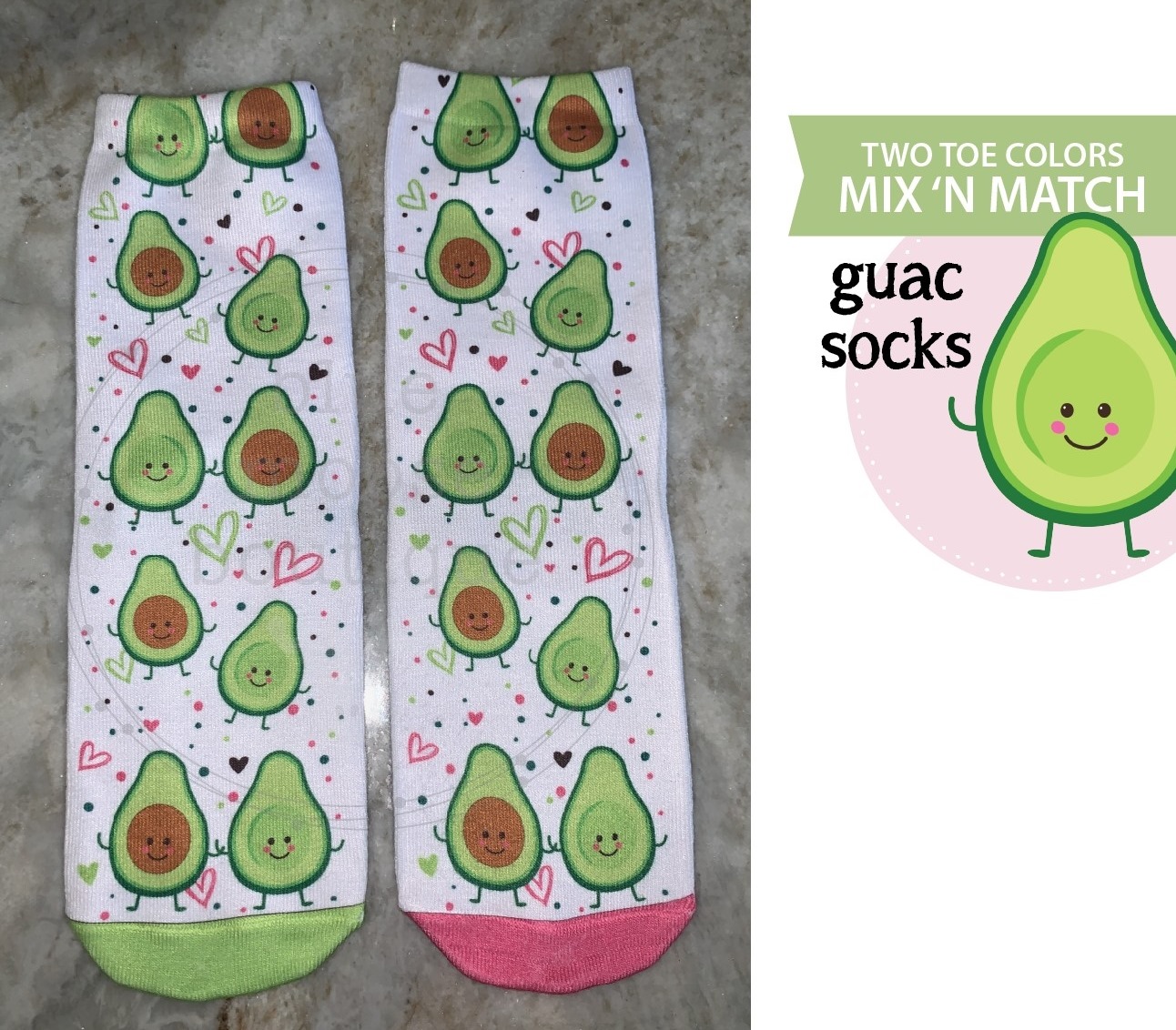 Guac Socks made with sublimation printing