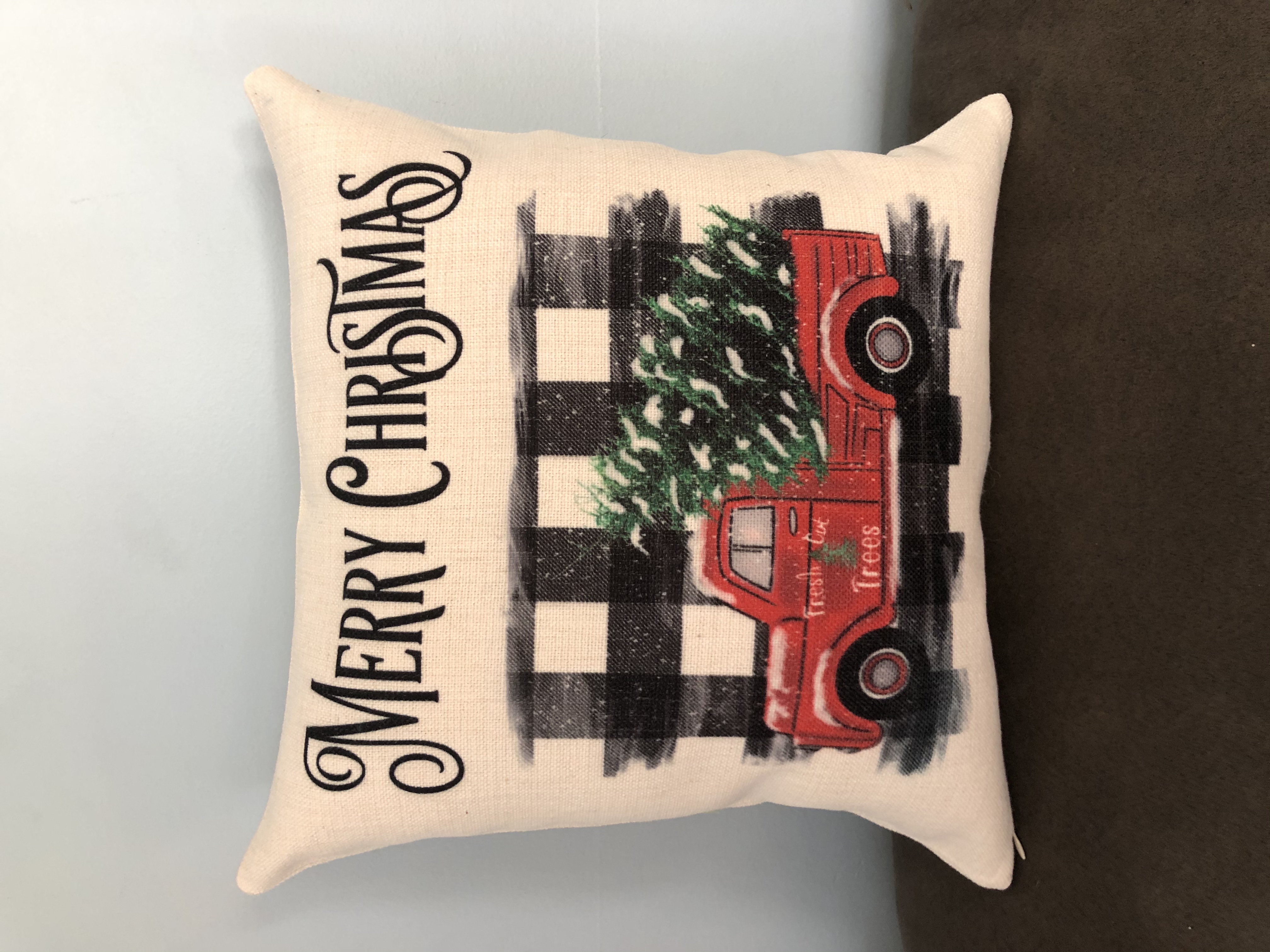 Red Truck Pillow made with sublimation printing