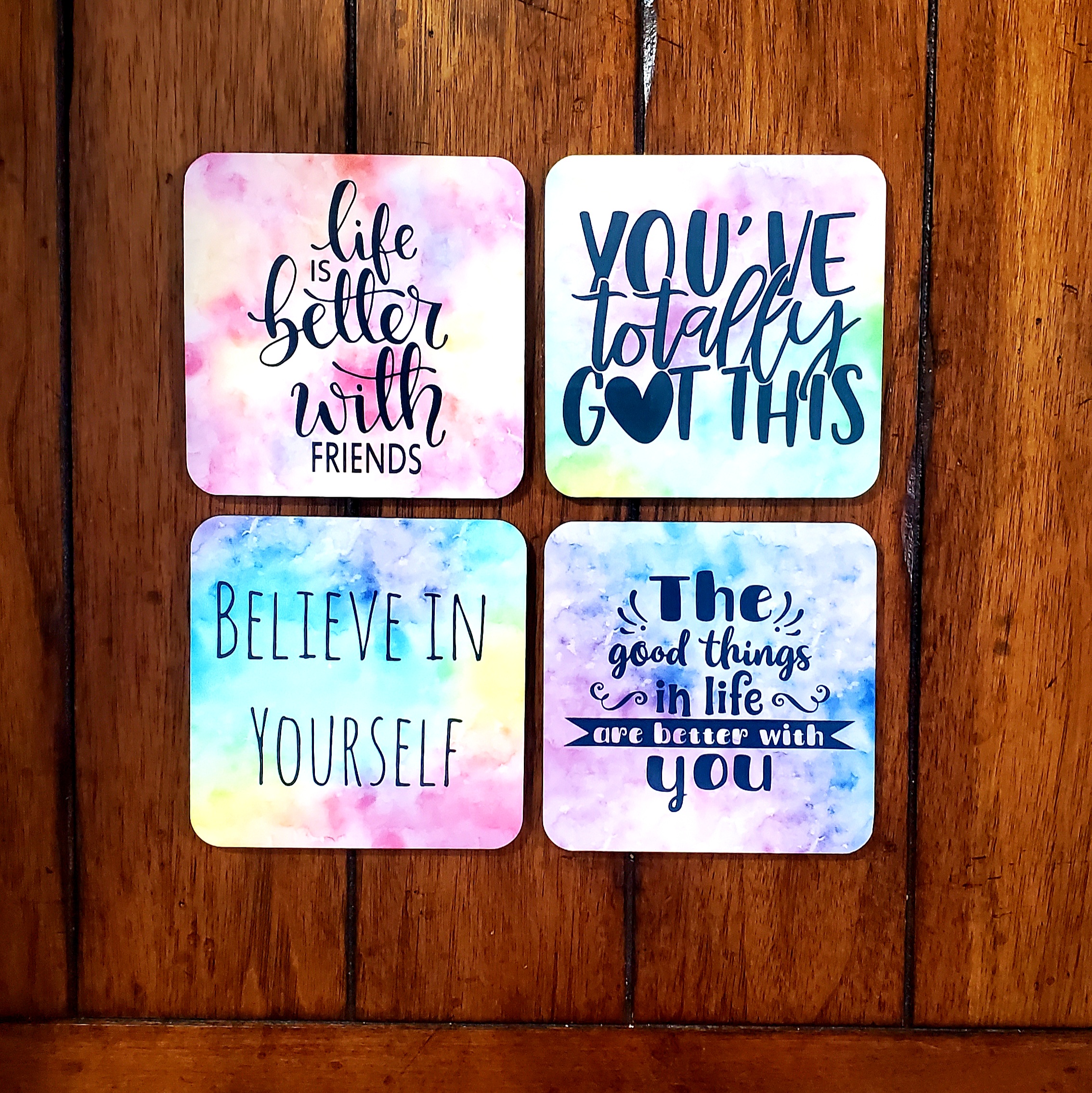 Watercolor House Coasters made with sublimation printing