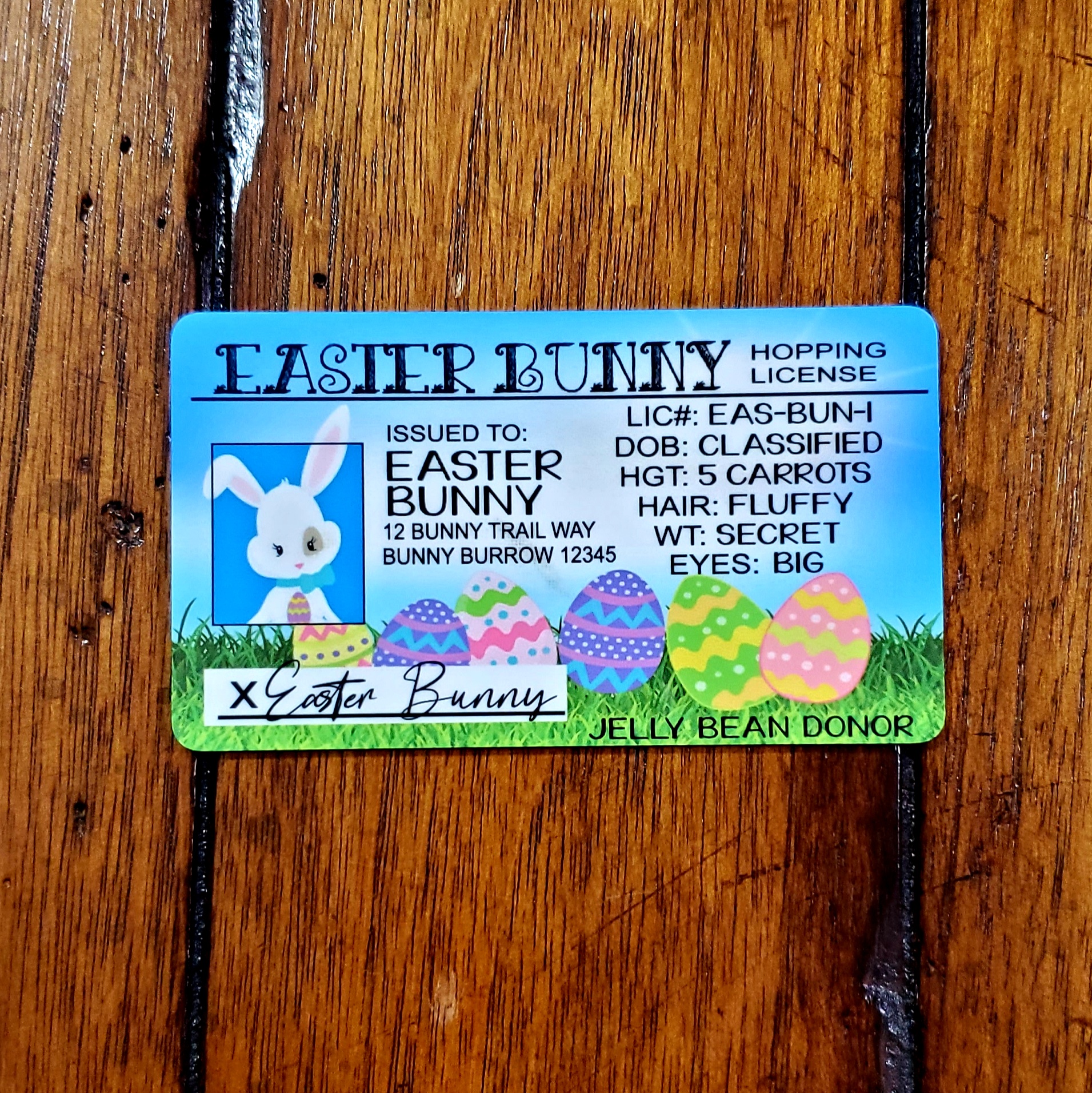 Easter Bunny Hopping License made with sublimation printing