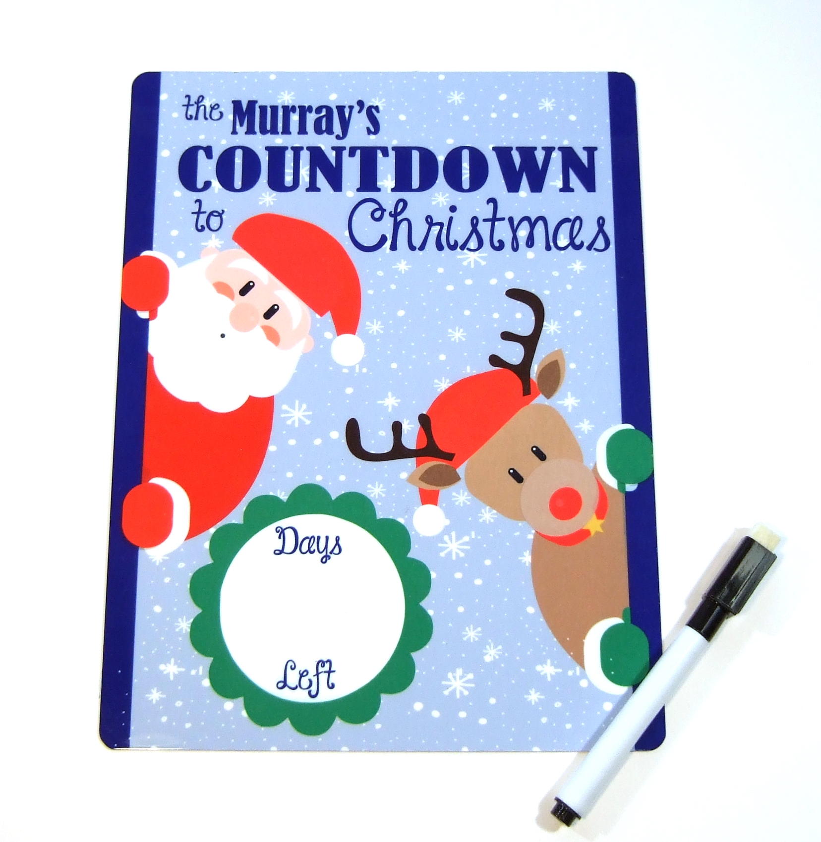 Dry erase board with Santa and Rudolph made with sublimation printing