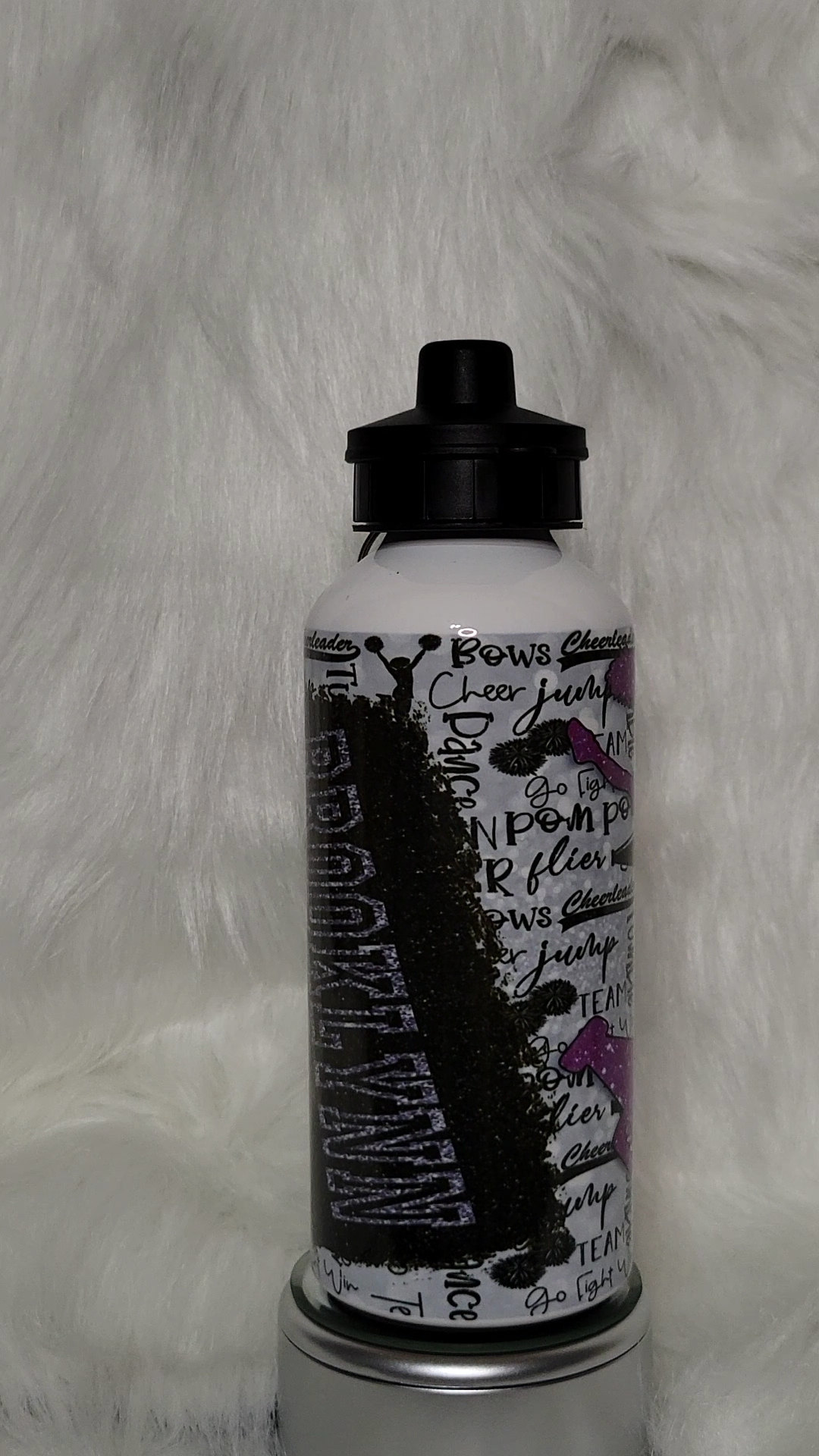 Glitter Cheer Water Bottle made with sublimation printing