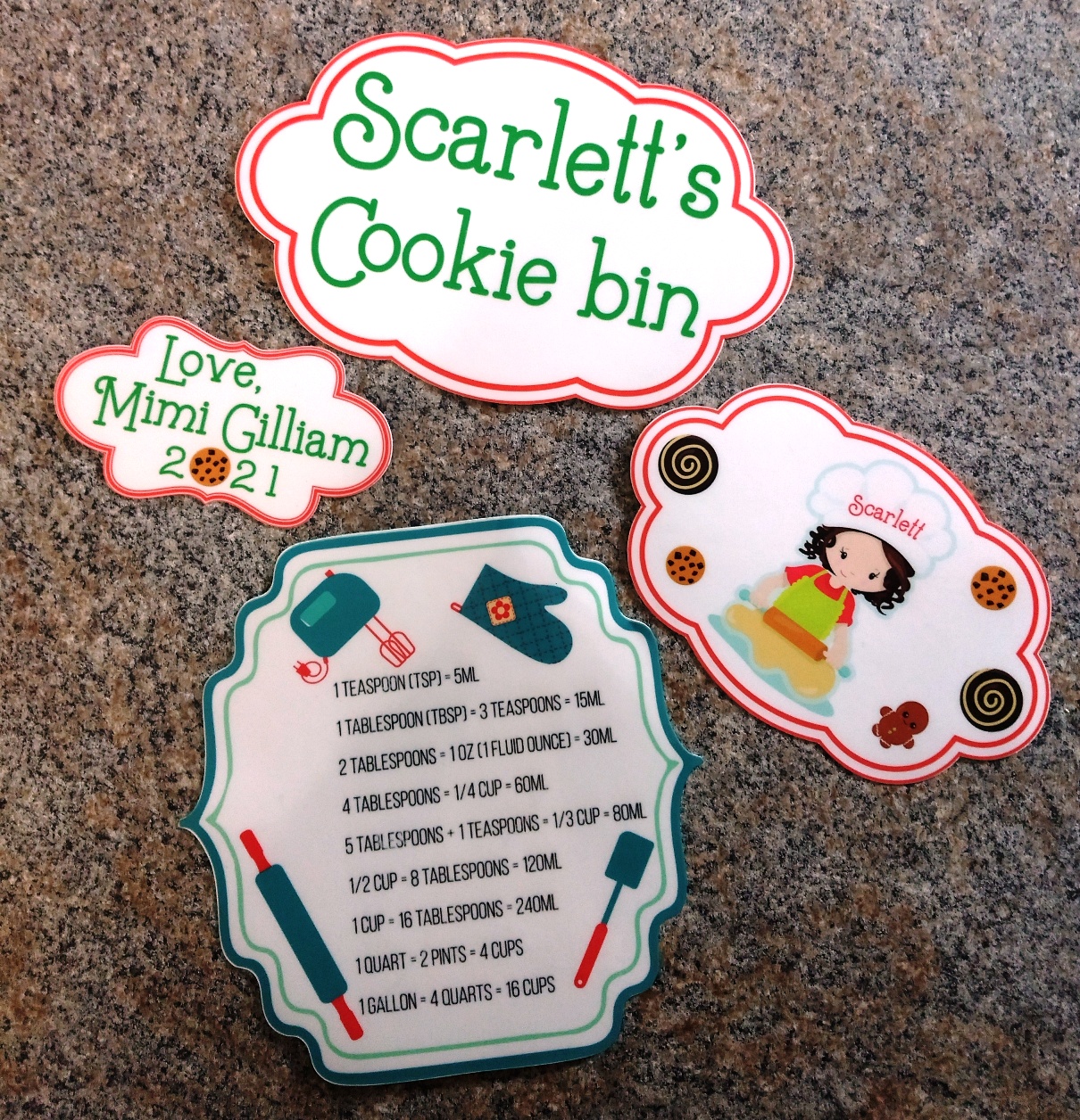 Scarlett's cookie bin made with sublimation printing