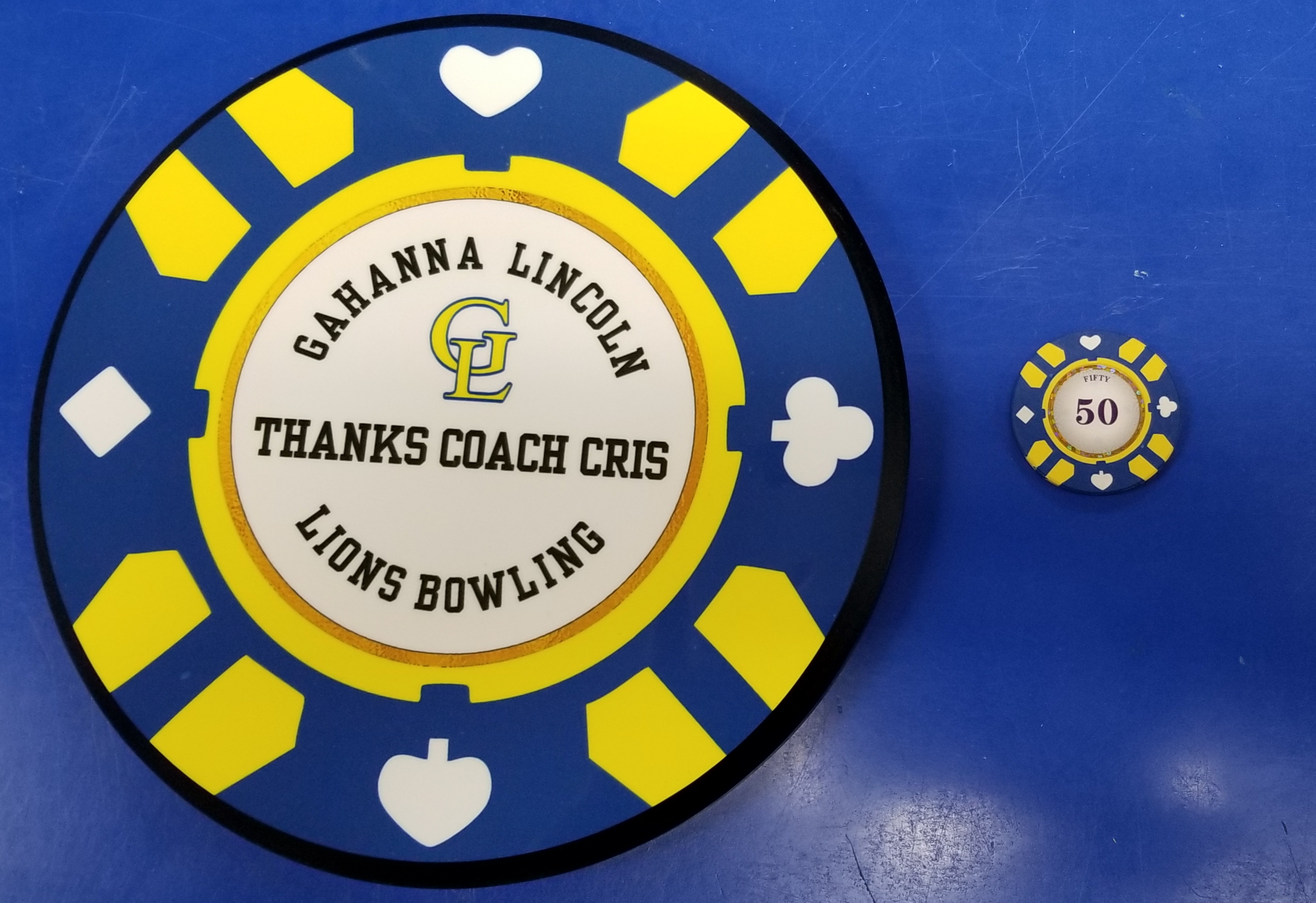 A poker chip  made with sublimation printing