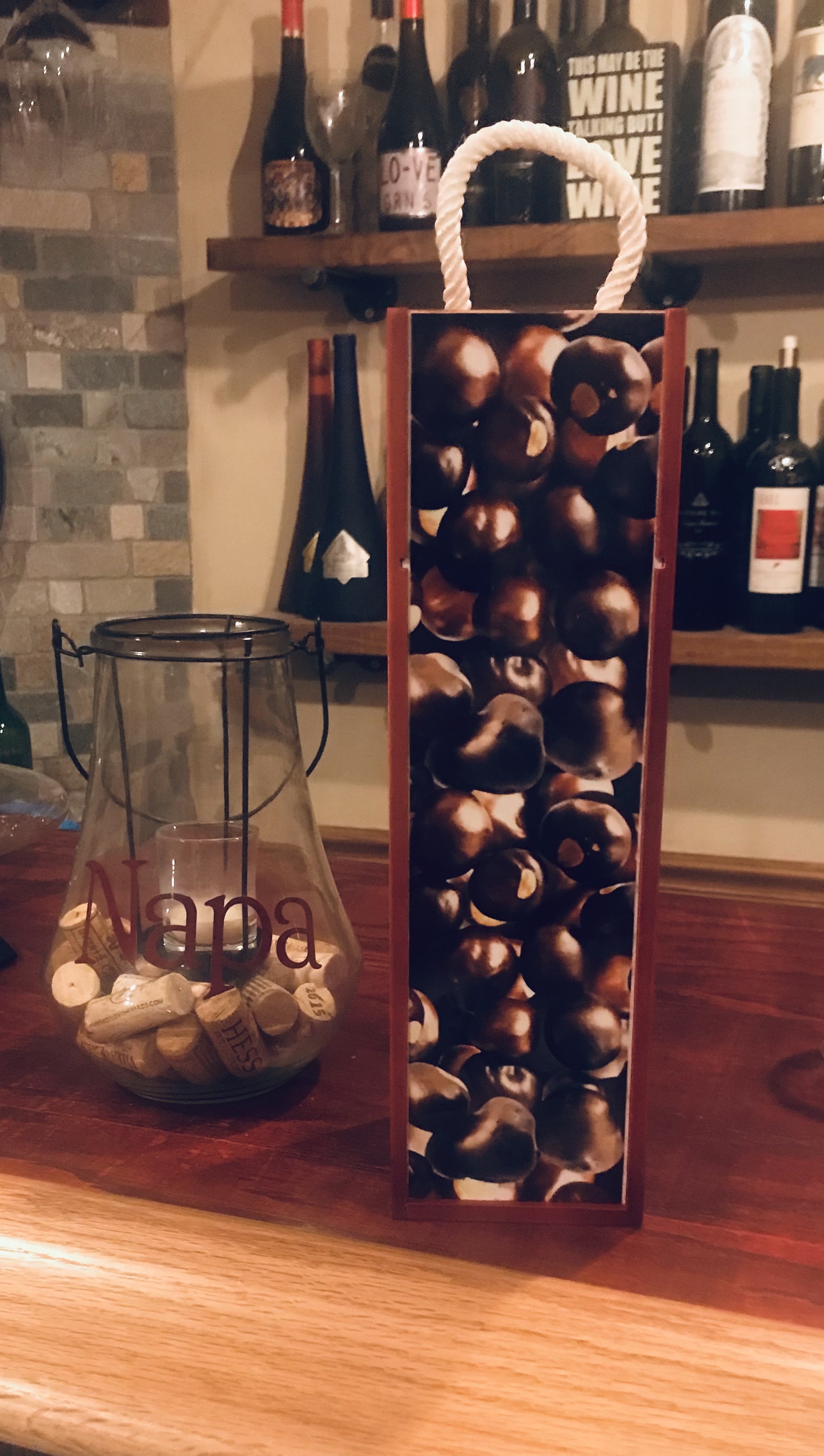 Beautiful buckeye nuts pair well with this wine box made with sublimation printing