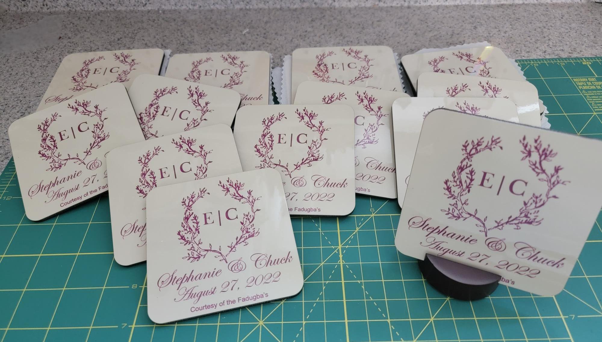 wedding coasters made with sublimation printing