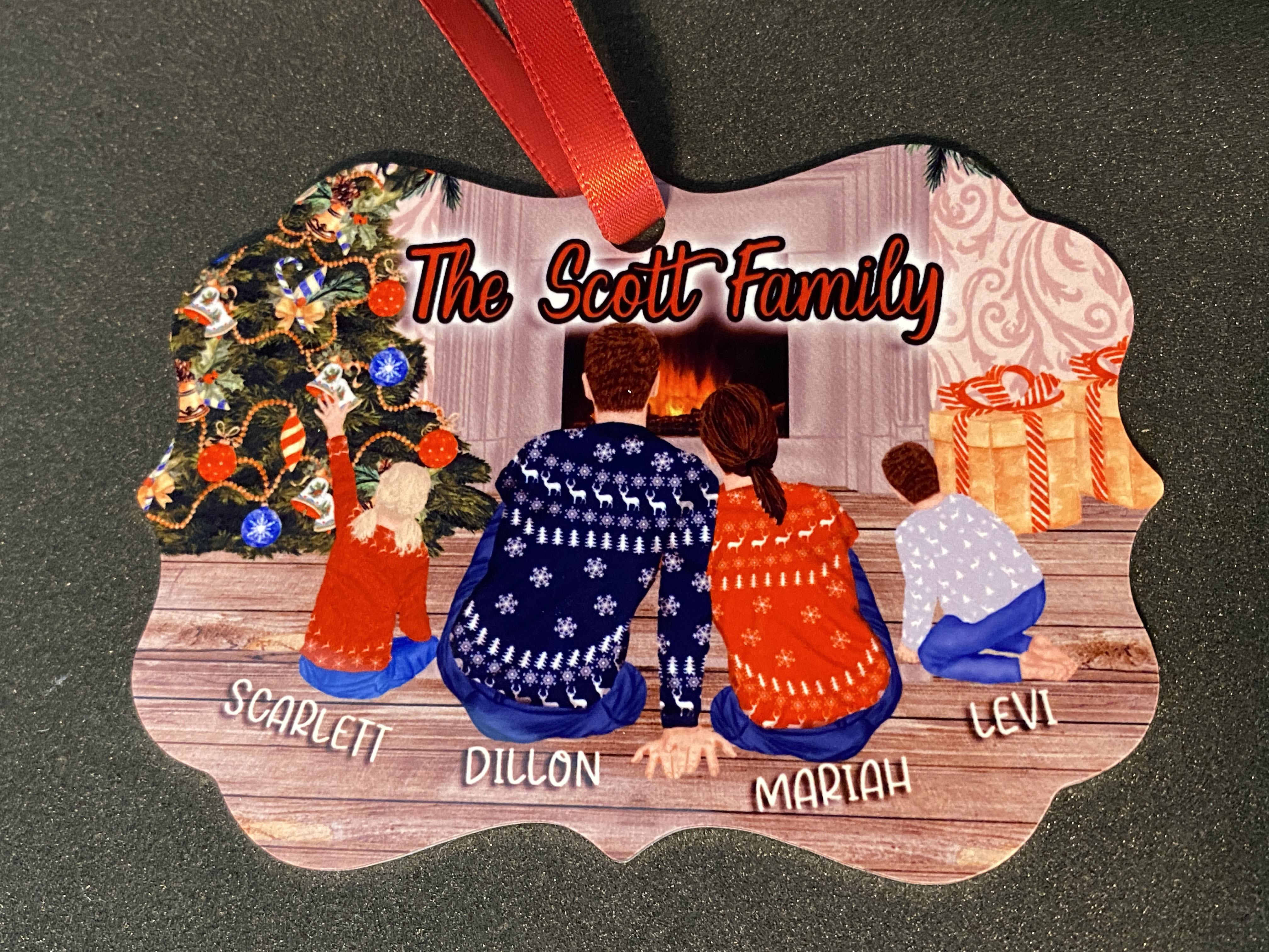 Custom Family Christmas Ornament made with sublimation printing