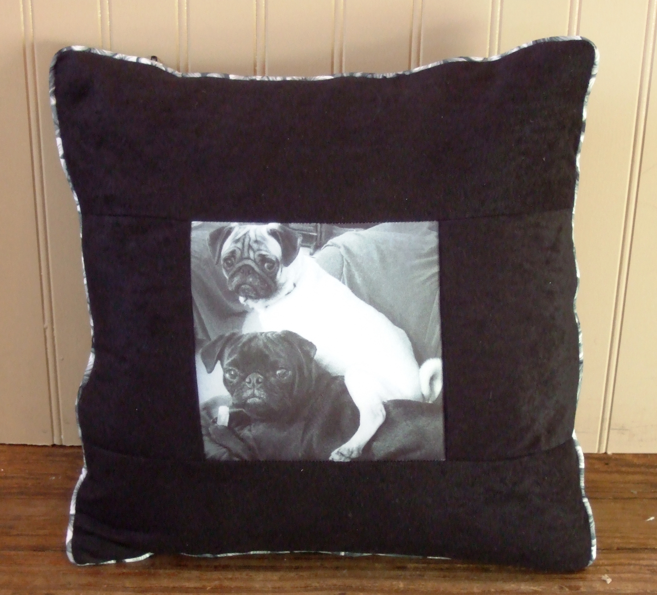 Pugs on black velvet made with sublimation printing