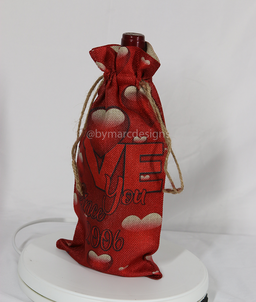 Valentine Wine Drawstring Bag made with sublimation printing