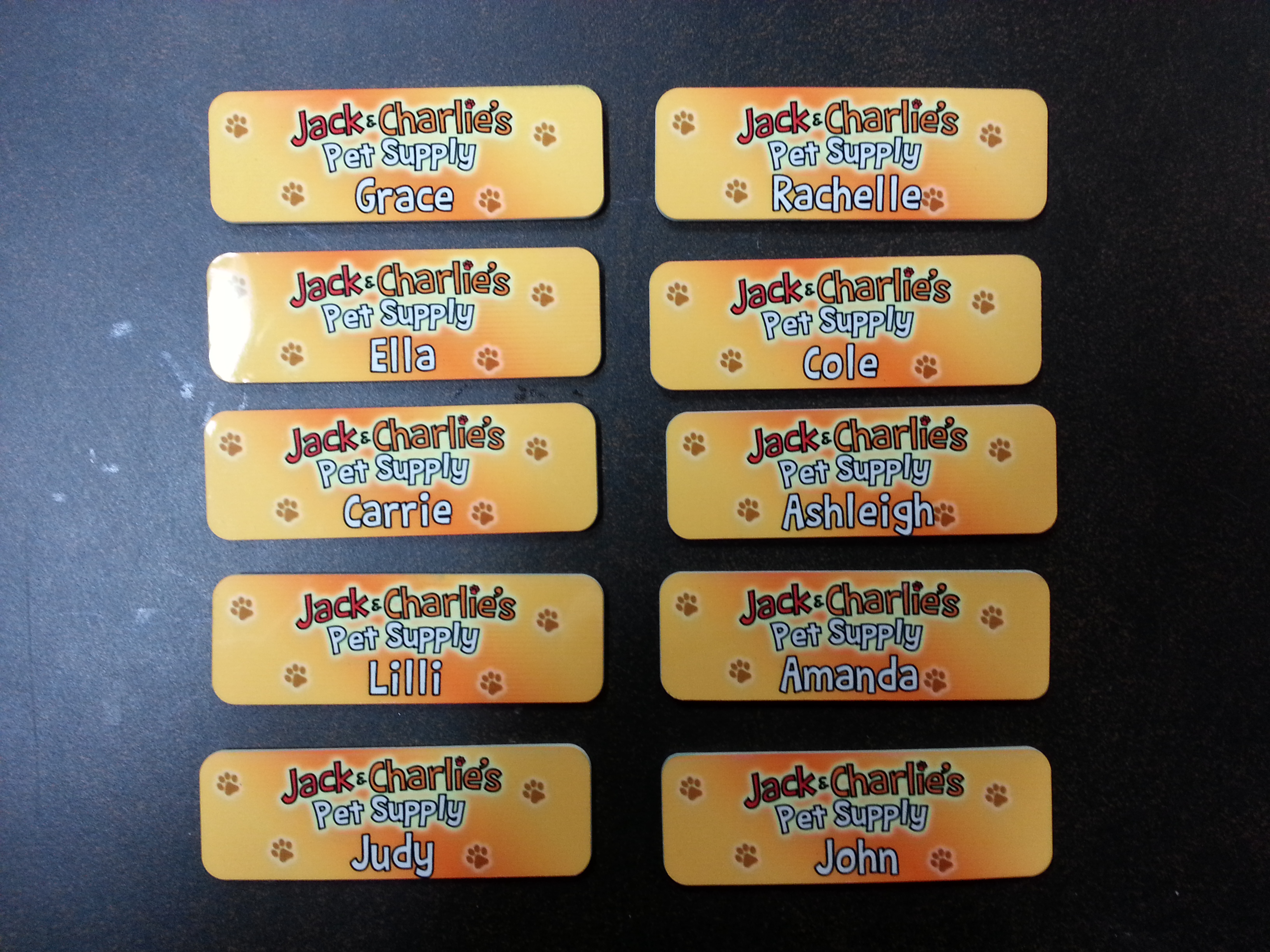 Jack & Charlie Name Badges made with sublimation printing