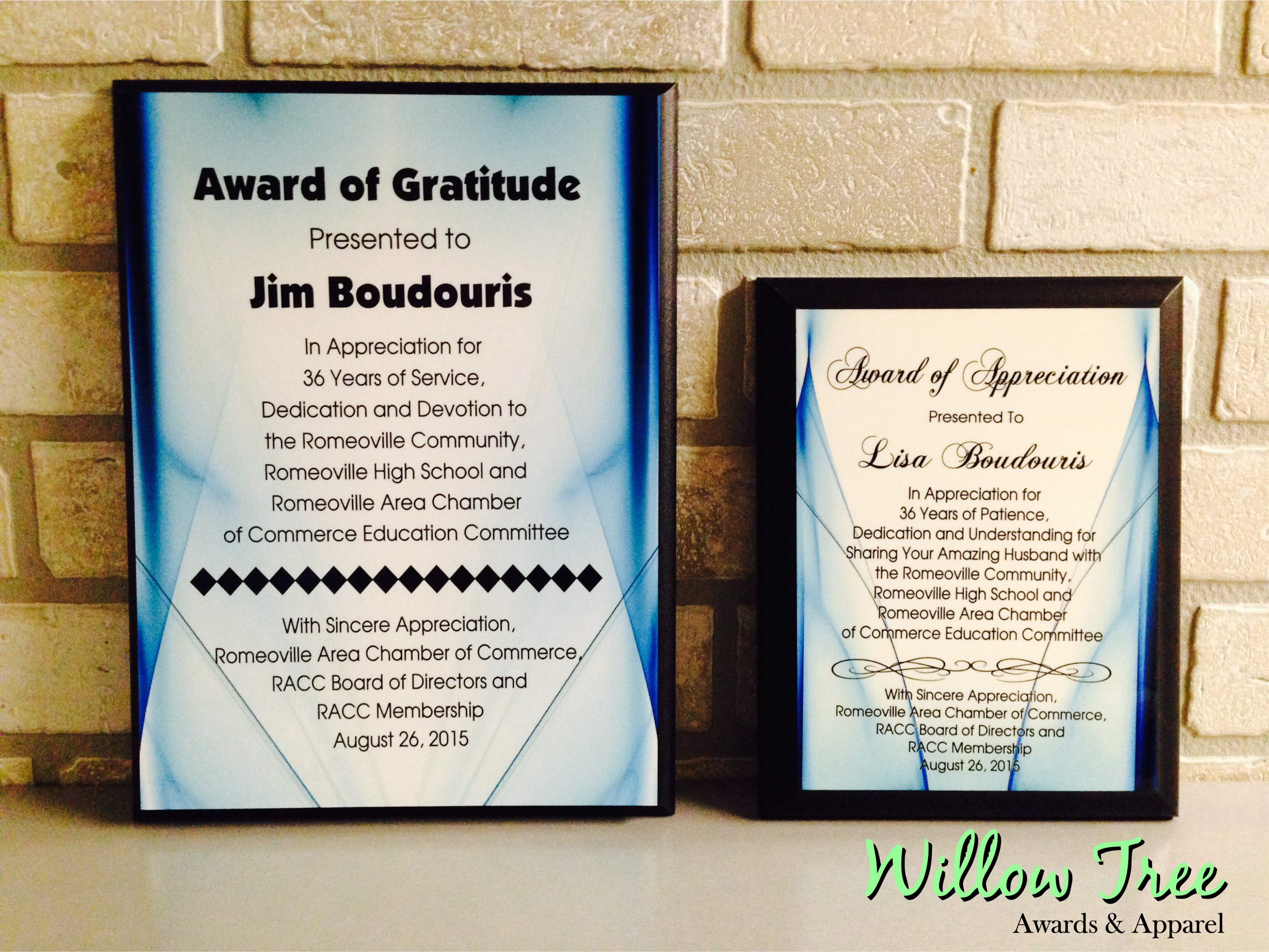 Matching recognition plaques made with sublimation printing