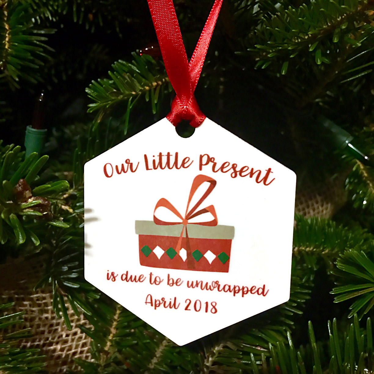 Expecting Ornament made with sublimation printing