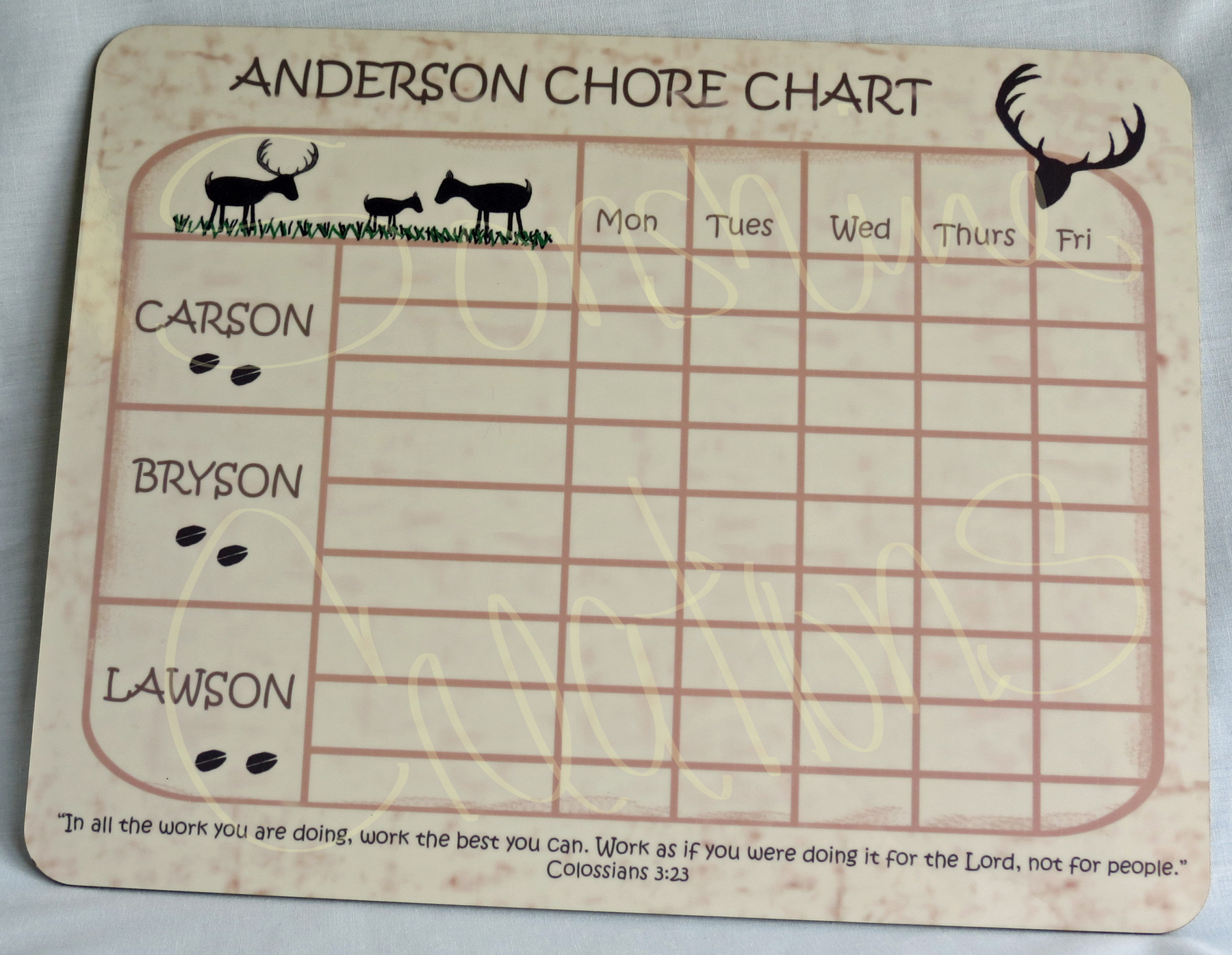 Custom Chore Chart made with sublimation printing