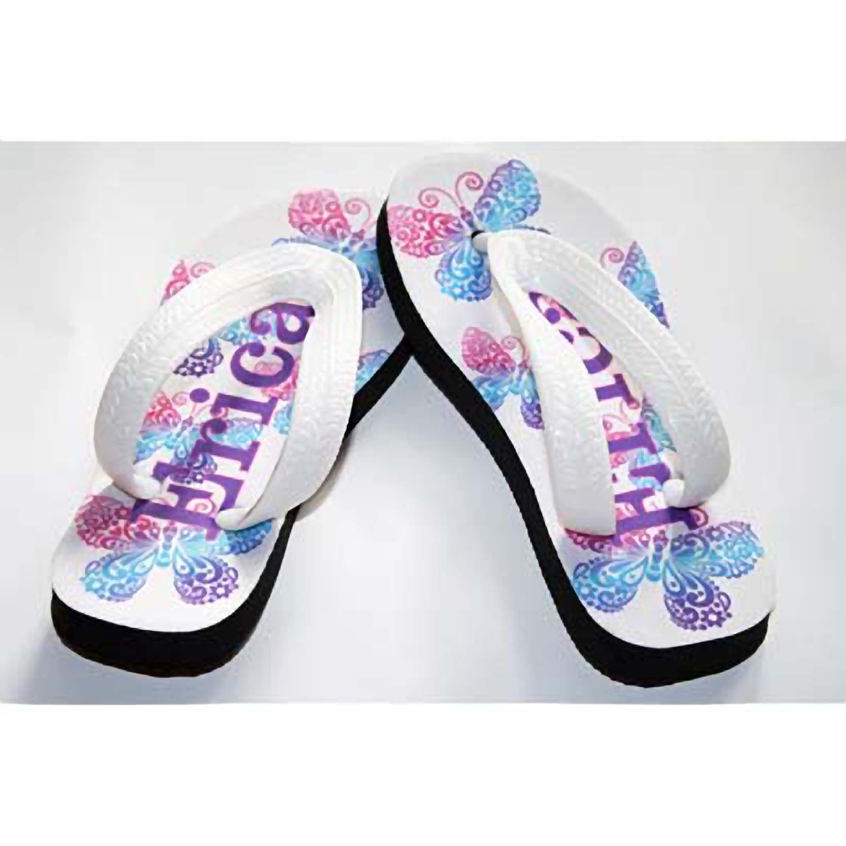 Children's Butterfly Flip Flops made with sublimation printing