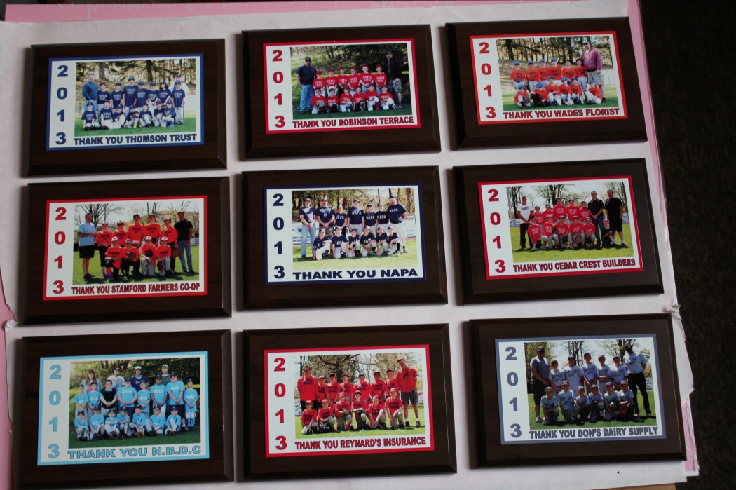little league sponsor thank you plaques made with sublimation printing