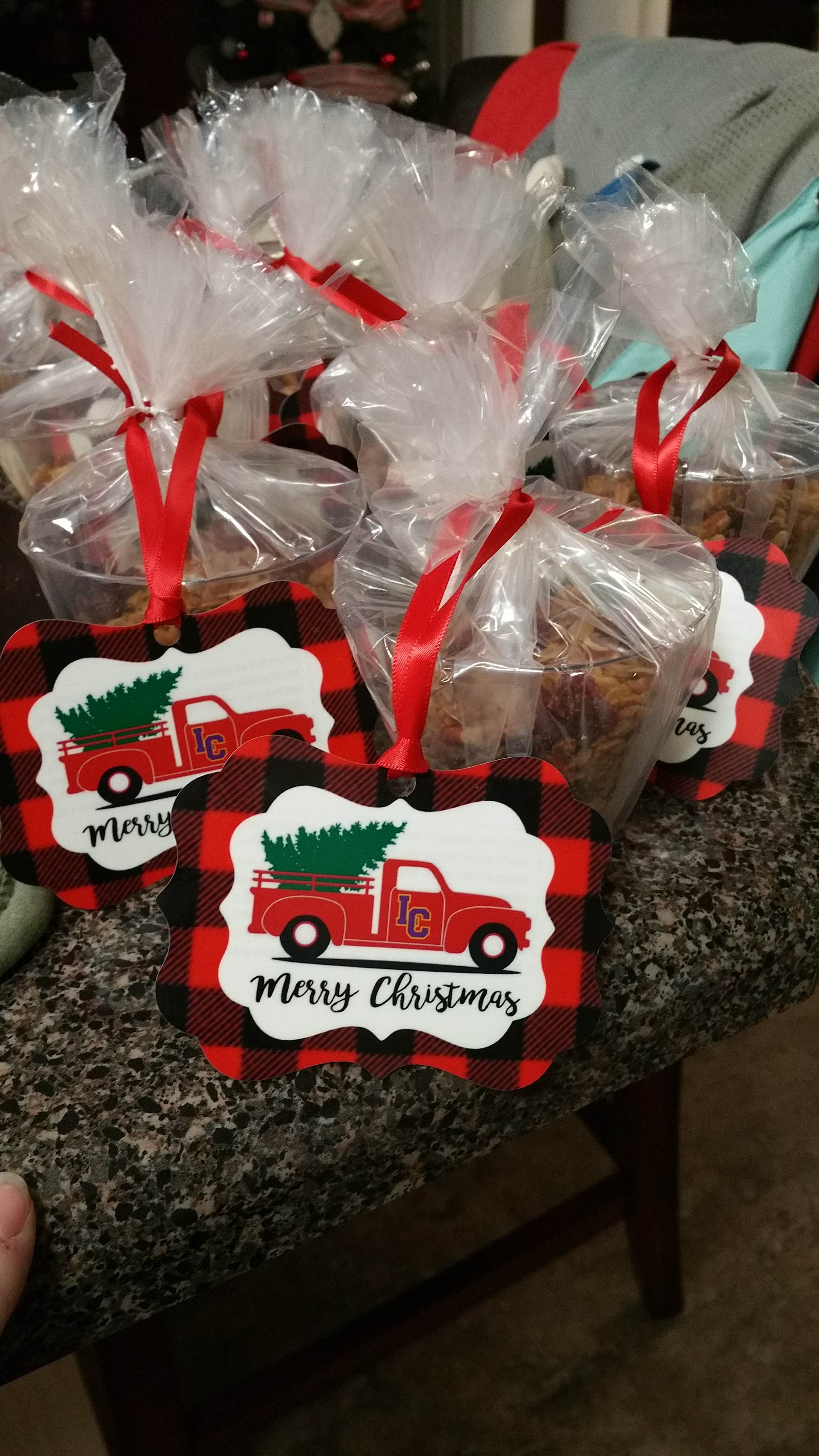 Ornaments and granola made with sublimation printing