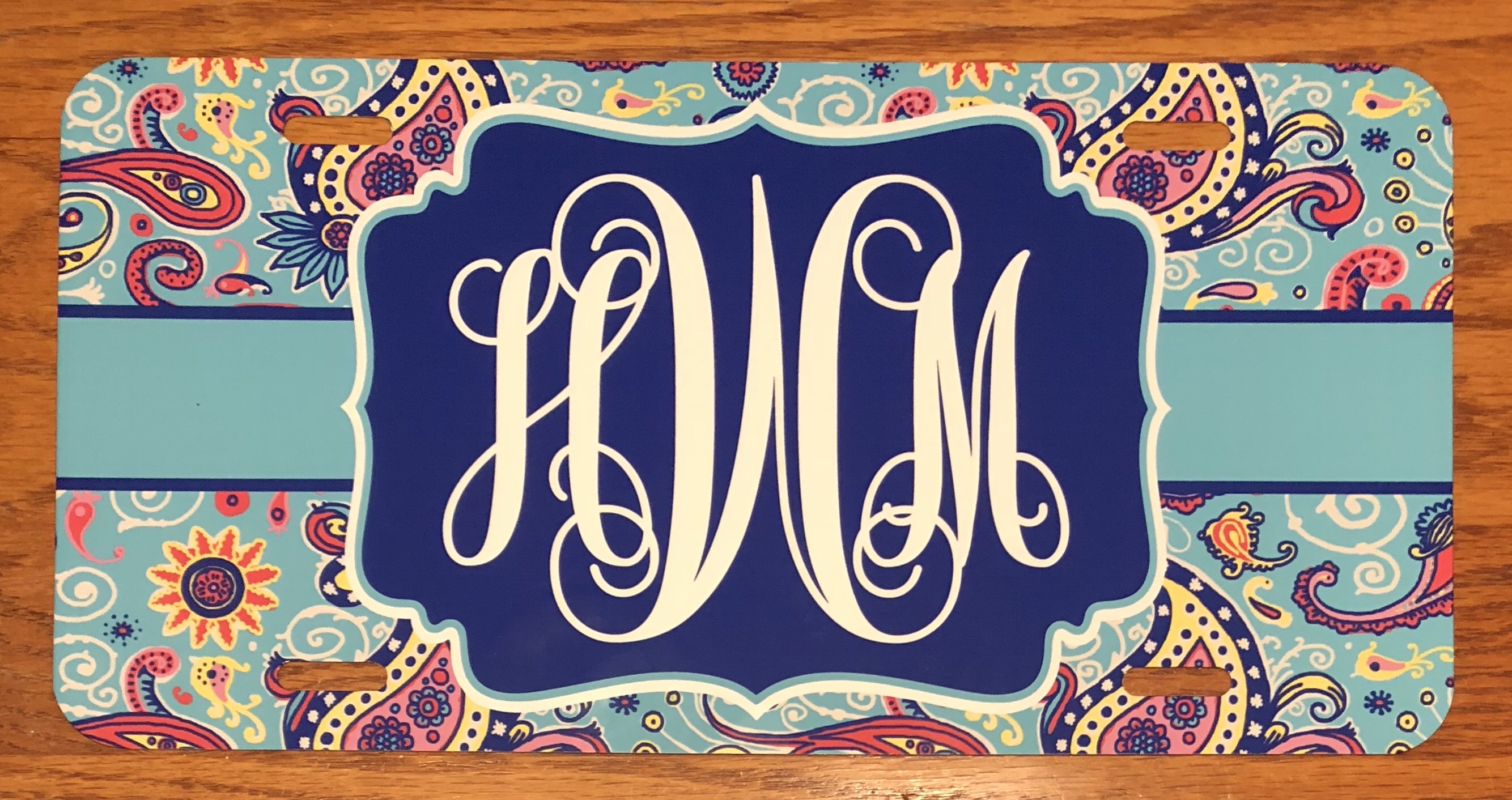 Monogram license plate made with sublimation printing
