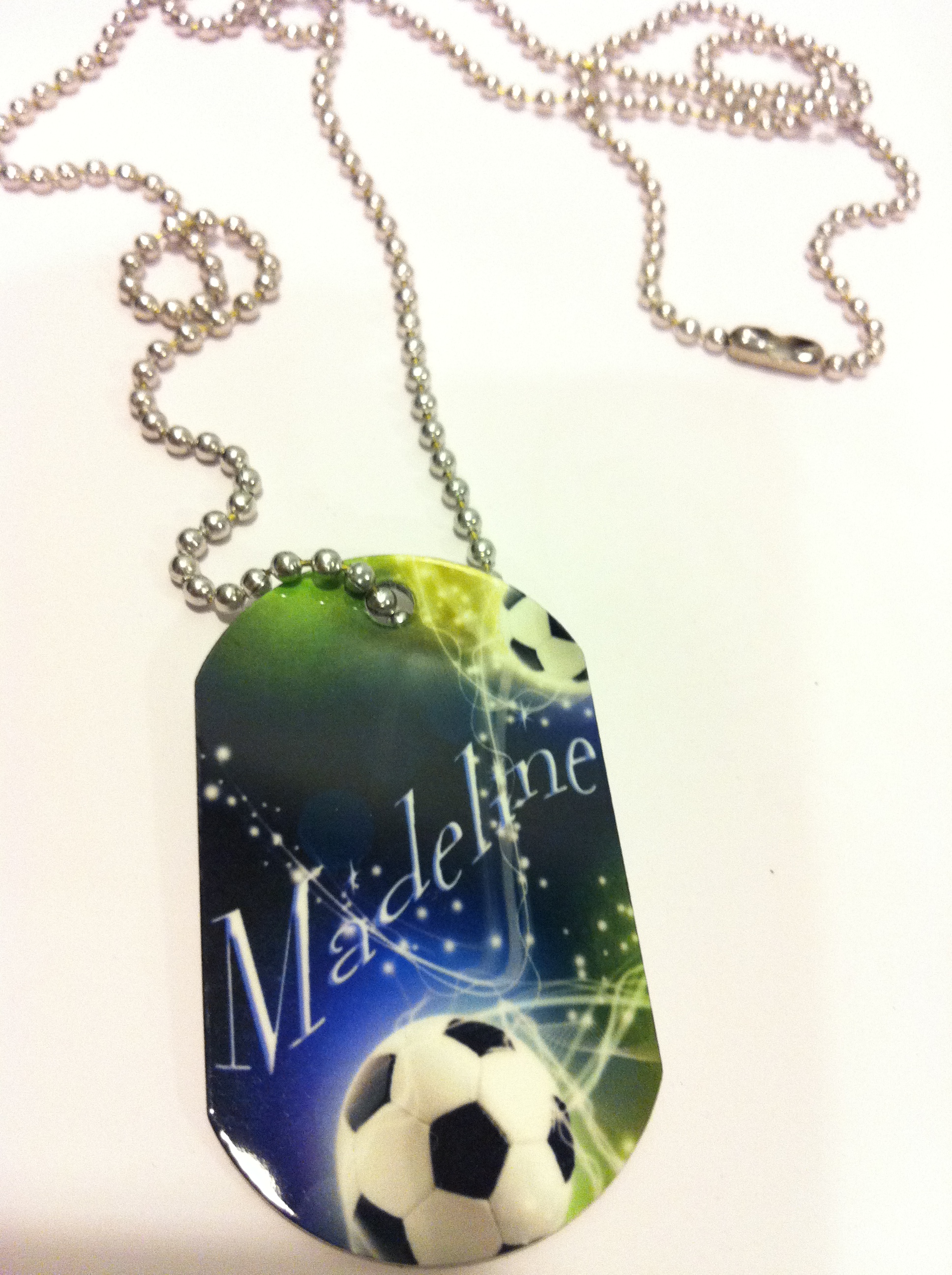soccer dog tag made with sublimation printing