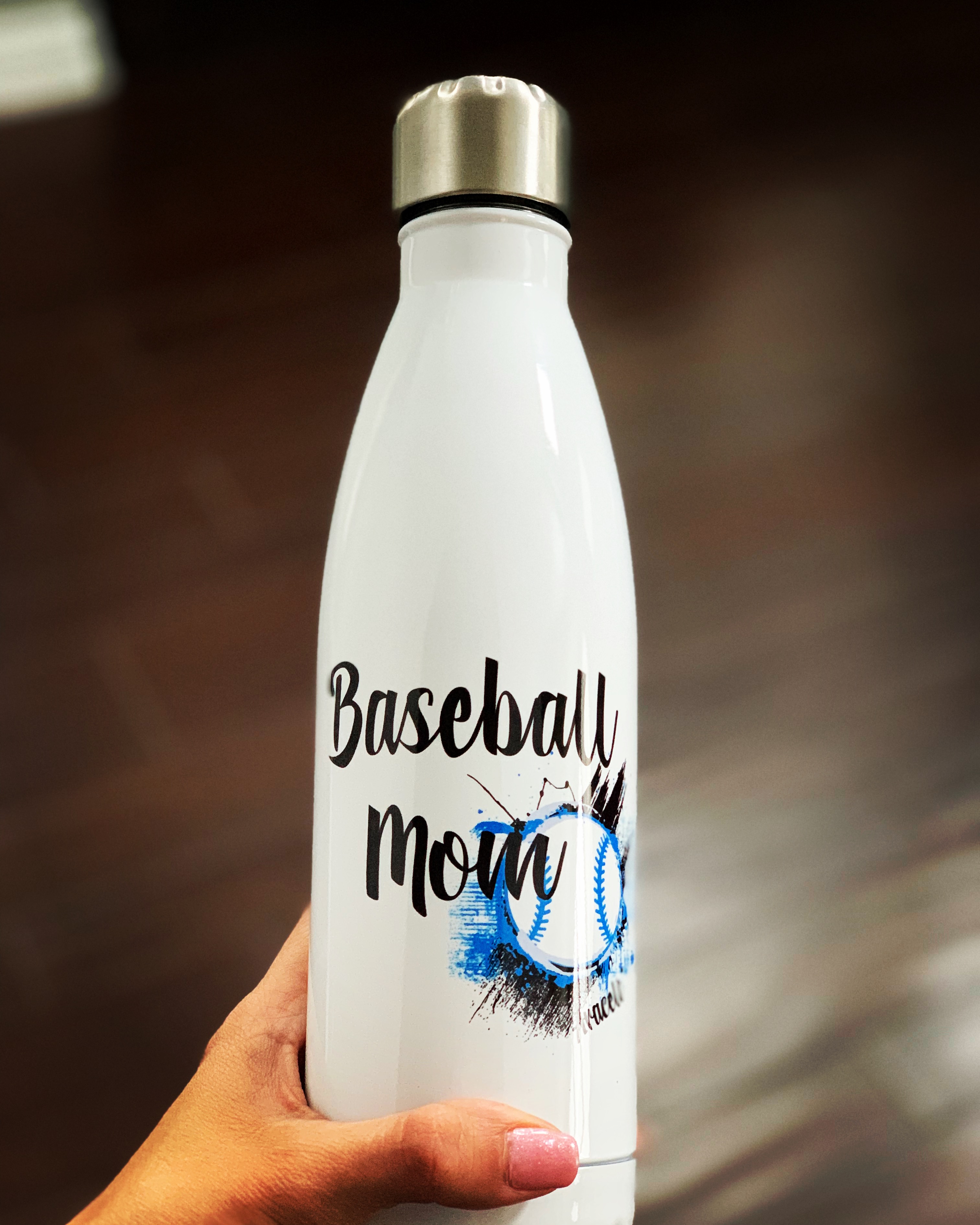 Baseball mom water bottle made with sublimation printing