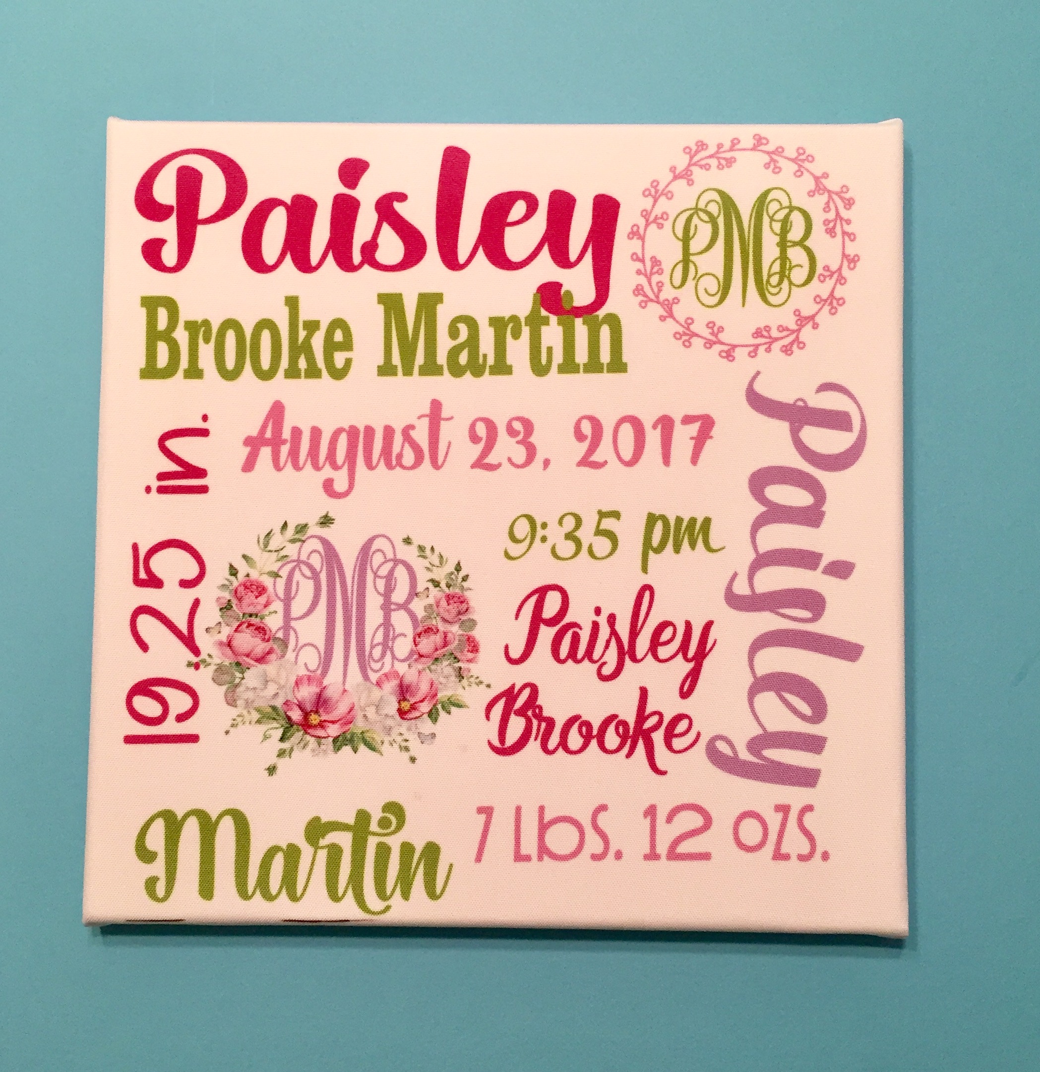 Birth Announcement made with sublimation printing