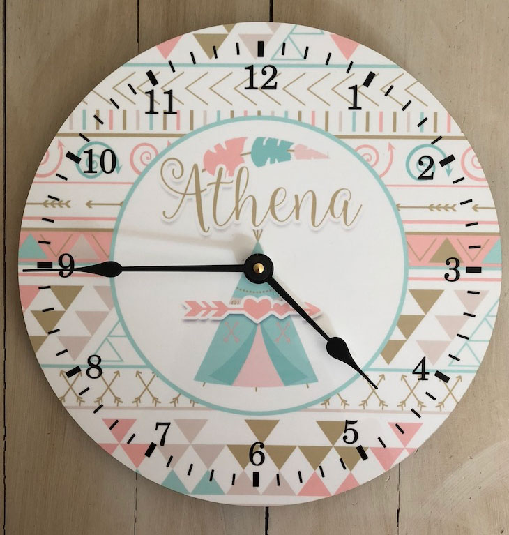 Tribal patterned childs clock made with sublimation printing