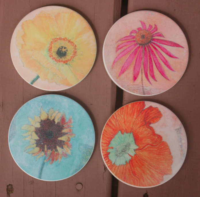Mixed Flowers Sandstone Coasters made with sublimation printing