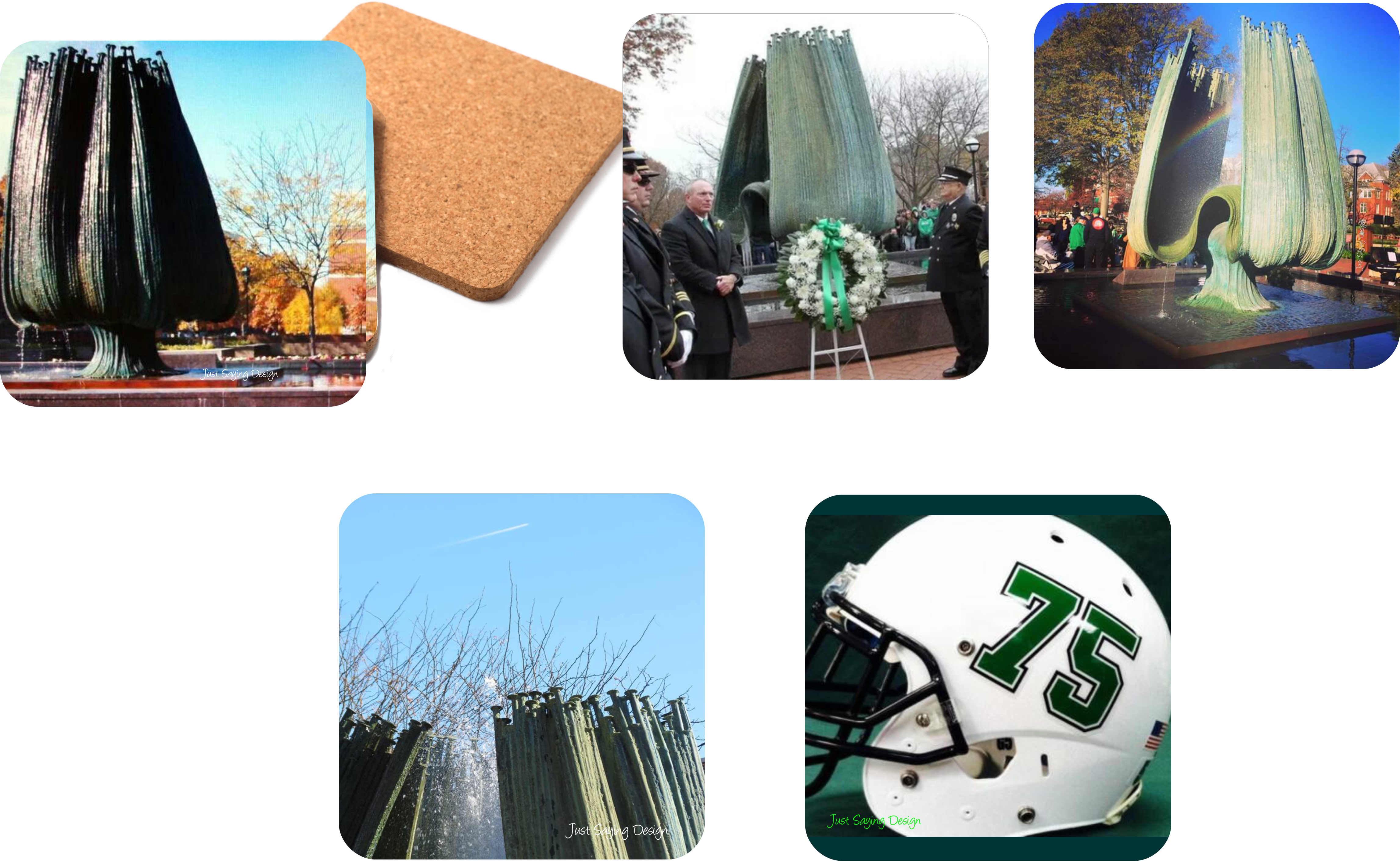 Marshall University Memorial Fountain Coasters made with sublimation printing