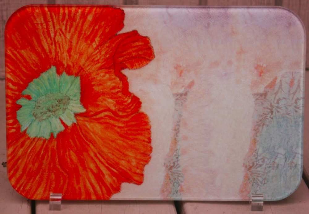 Orange Poppy Glass Cutting Board made with sublimation printing