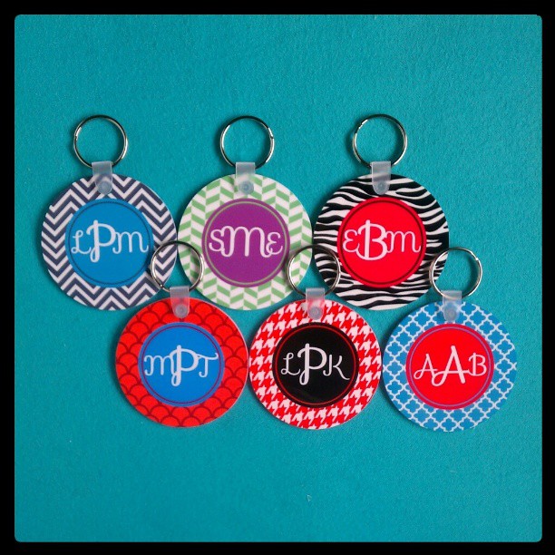 Custom Monogram Keychains made with sublimation printing