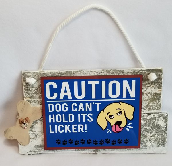 A dog and his Licker wall or door hanging made with sublimation printing