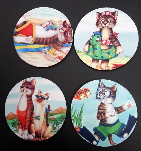 Beach Cat Coasters made with sublimation printing