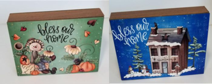 2 sided Fall/ Winter Shout box decor made with sublimation printing