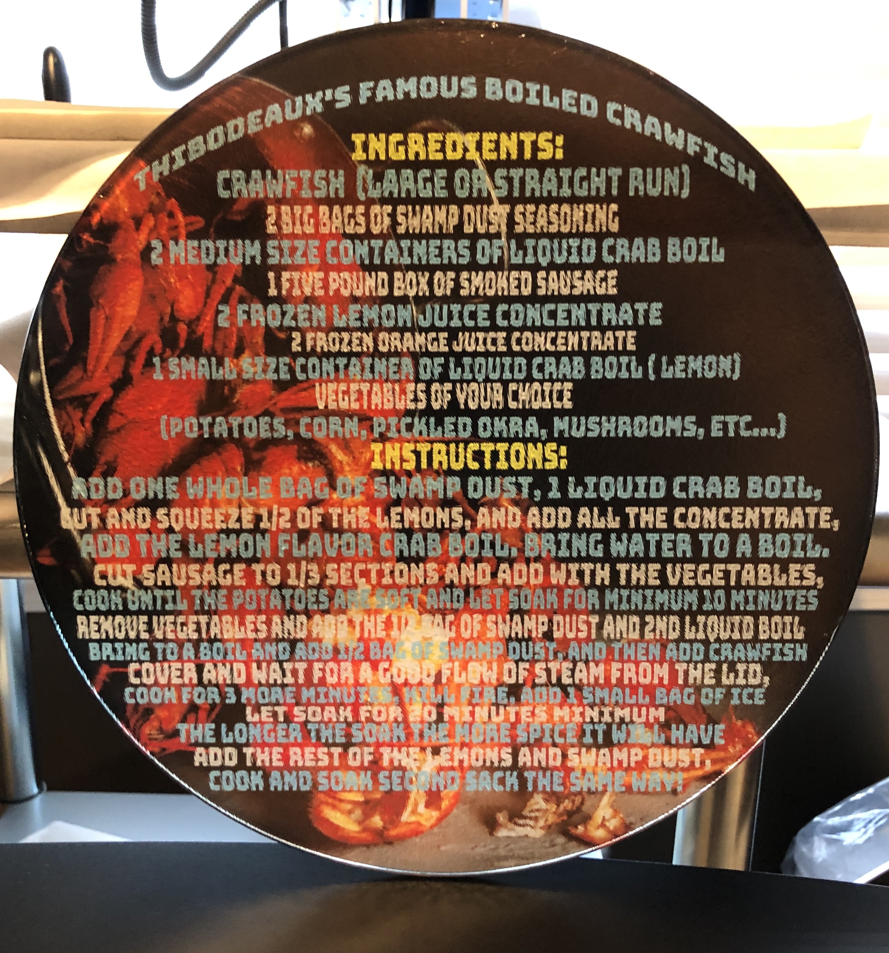 My Crawfish Recipe made with sublimation printing