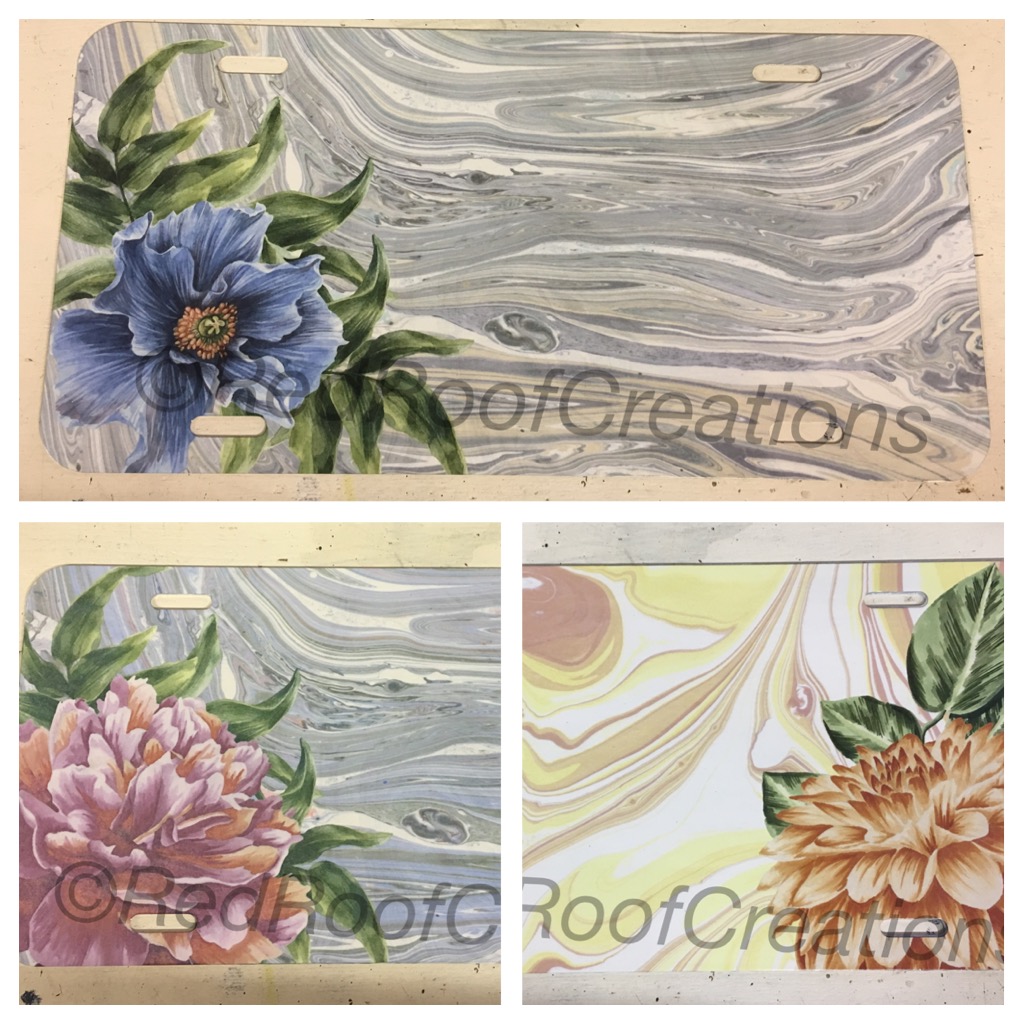 Floral license plates made with sublimation printing
