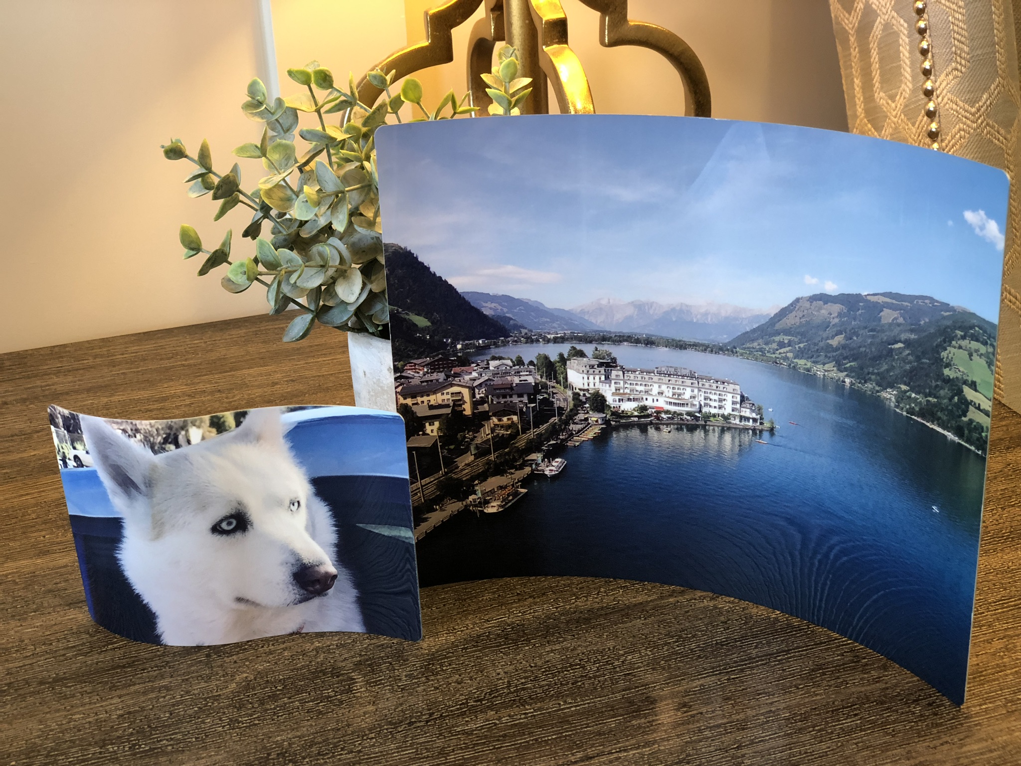 Curved metal photos made with sublimation printing