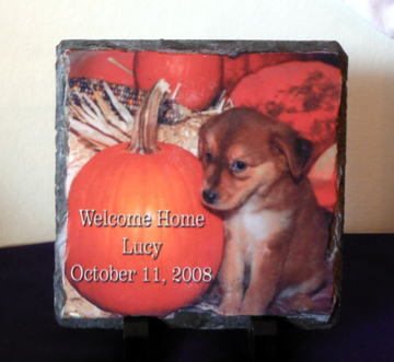 Welcome Home Lucy made with sublimation printing