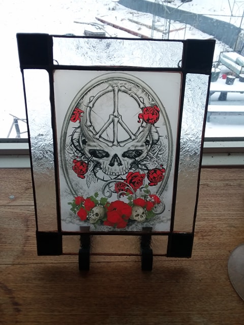 Peace Skull Stained Glass Sun Catcher made with sublimation printing