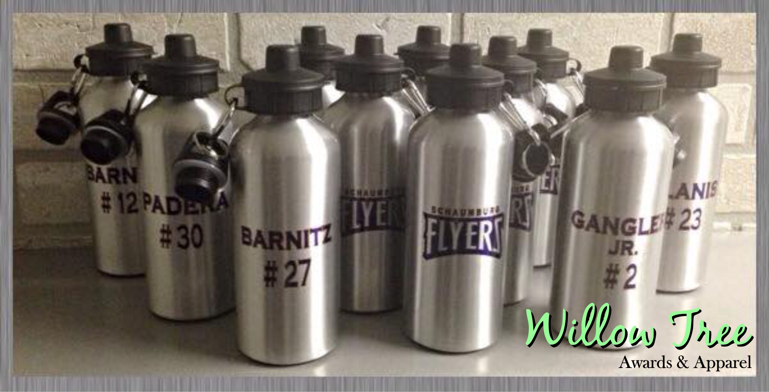 Team Water Bottles made with sublimation printing