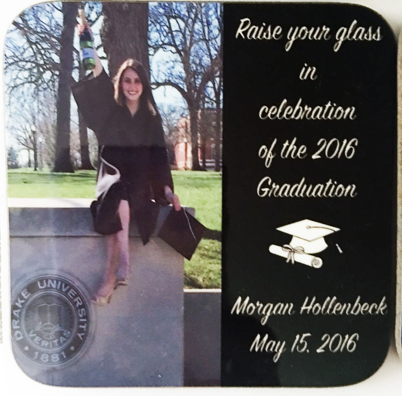 Graduation coaster announcement made with sublimation printing
