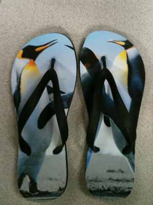 Penguin Flip Flops made with sublimation printing