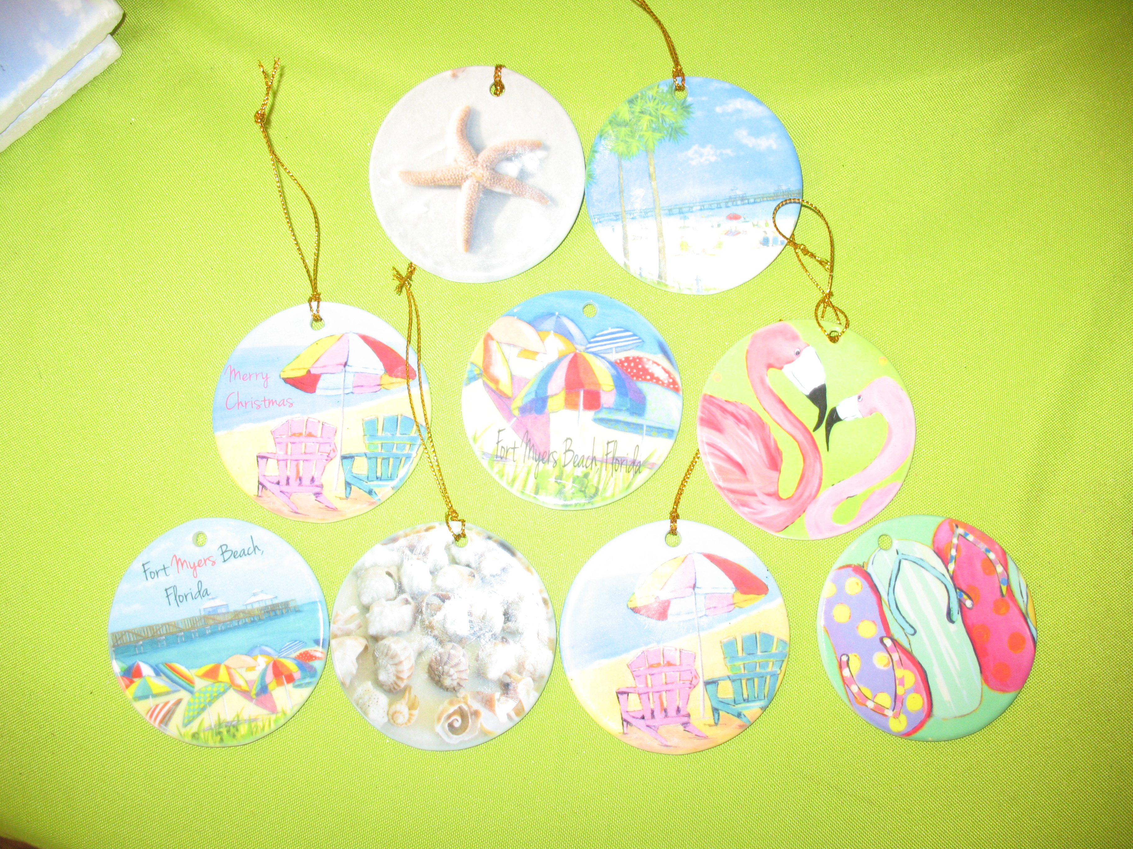 Beachy Ornaments made with sublimation printing