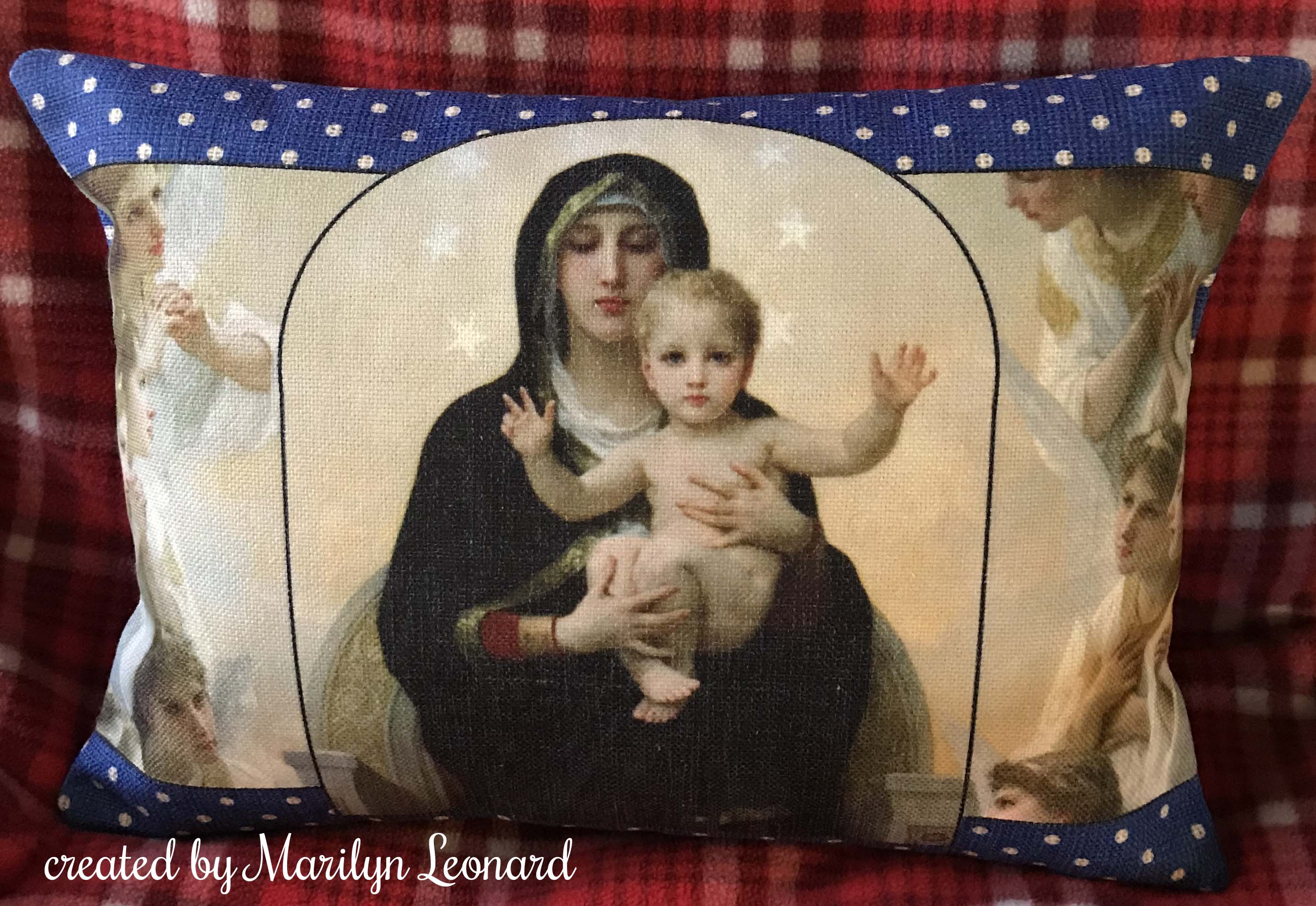 Mary, Queen of Angels Pillow made with sublimation printing