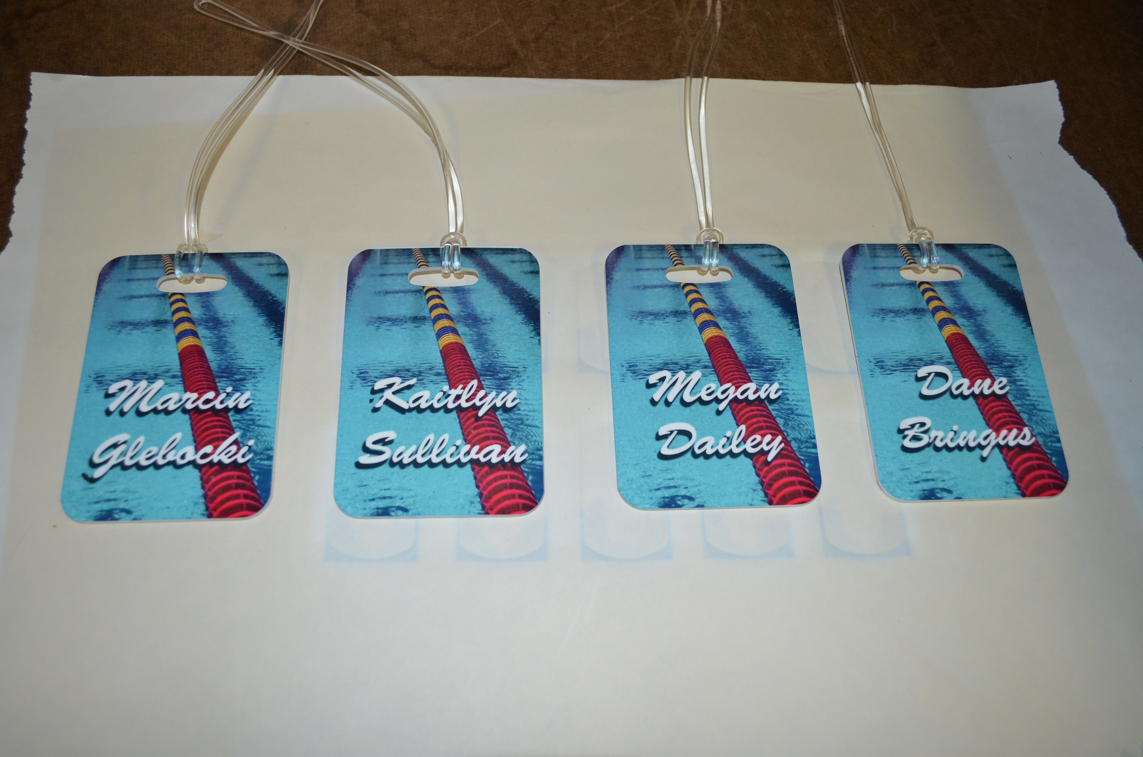 Swim Bag Tags made with sublimation printing